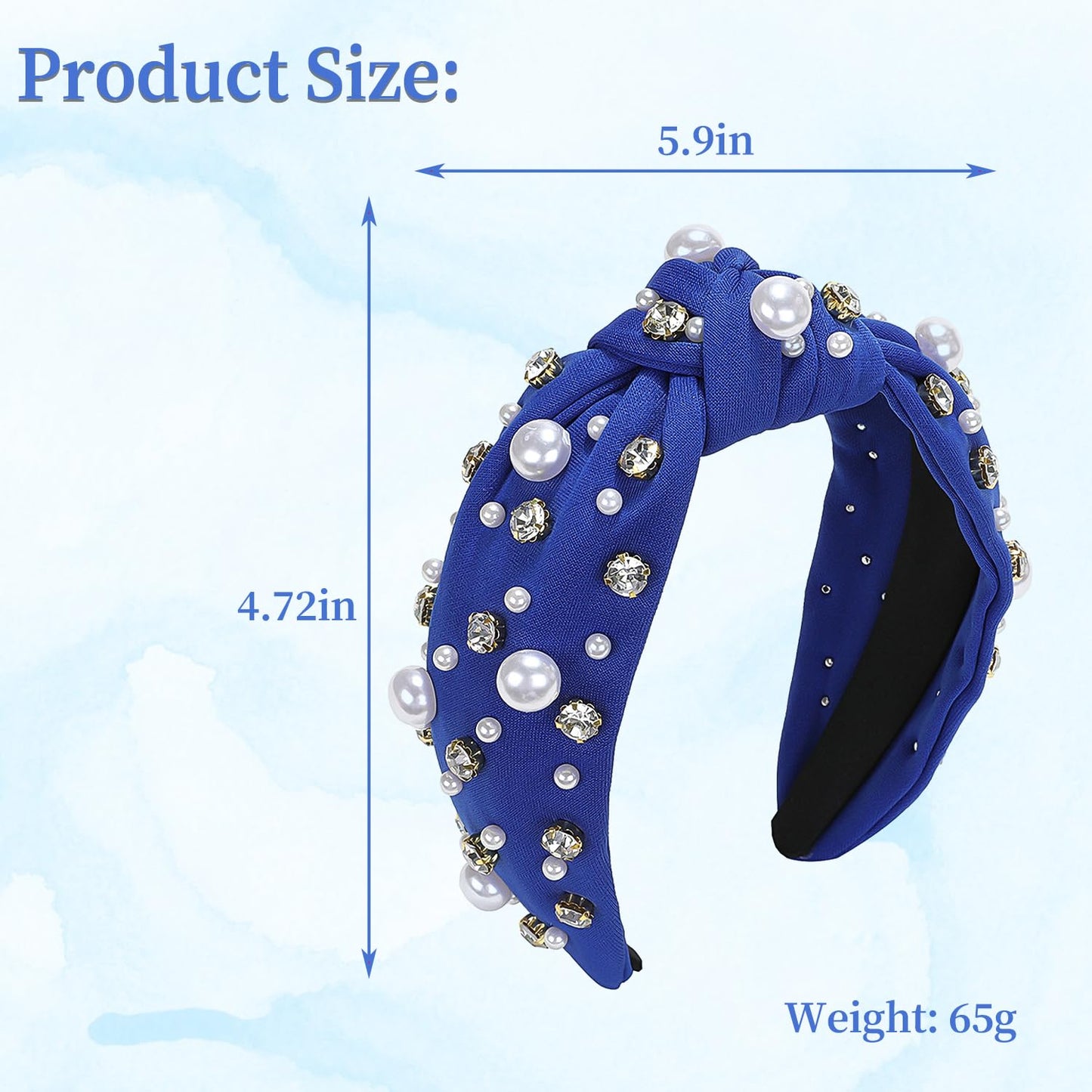 Aodse Headbands for Women Pearl Rhinestone Hairband Knotted Crystal Head Band Non Slip Wide Top Knot Headband Luxury Jeweled Hair Accessories (Royal Blue)