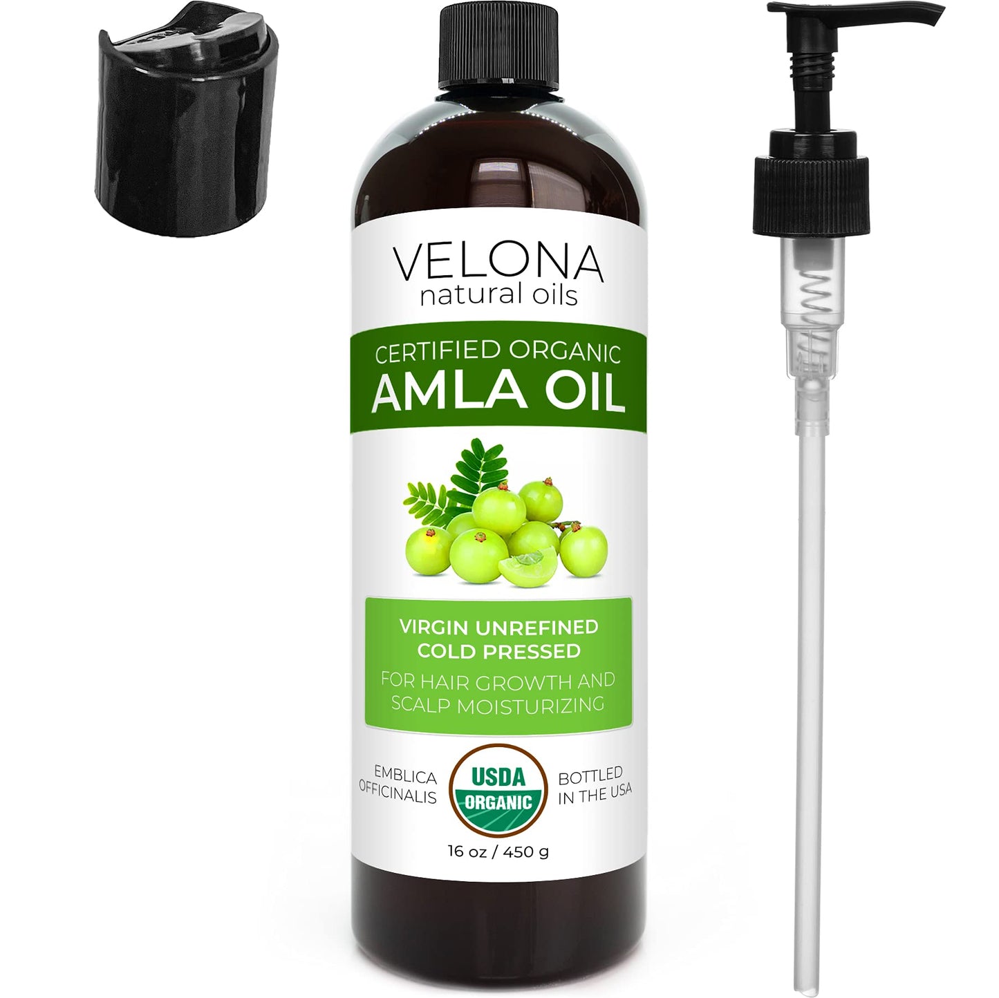 velona Amla Oil USDA Certified Organic - 16 oz | 100% Pure and Natural Carrier Oil | Extra Virgin, Unrefined, Cold Pressed