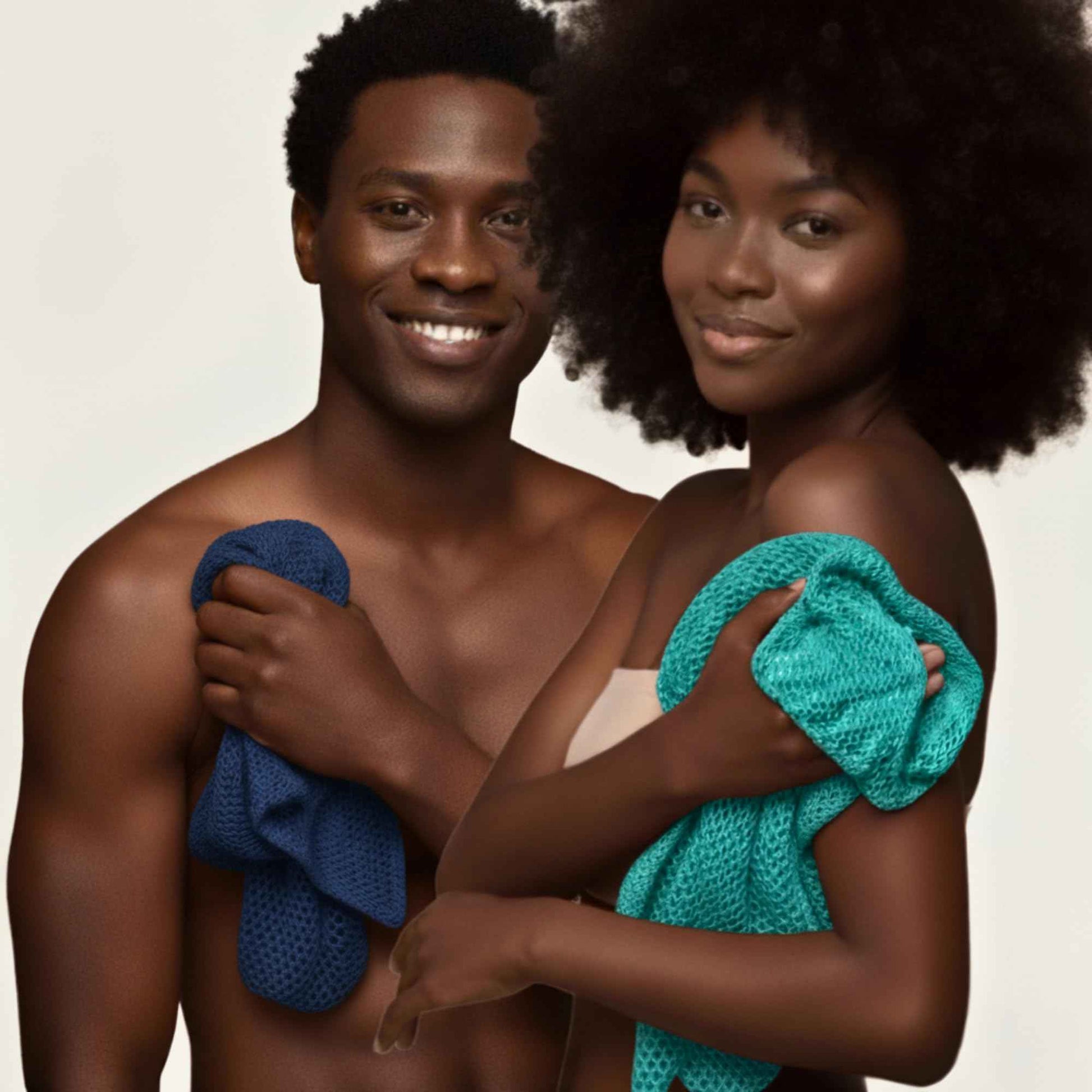 African Net Sponge Authentic 3 Pack, Body Scrubber Exfoliating Bath Sponge for Face and Body, Quick Drying Mesh Body Scrub for All Skin Types, Durable and Travel Friendly (Dark Blue, Blue, Turquoise)