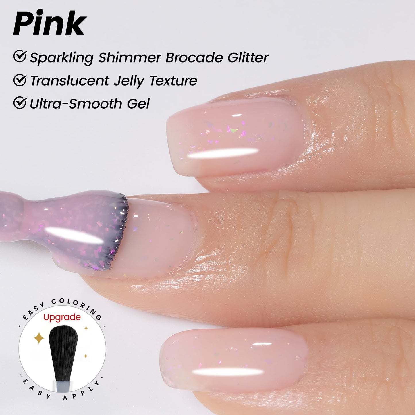 YTD Likomey Nude Glitter Gel Nail Polish,15ml Pink Brocade Shimmer Jelly Translucent Neutral Holographic Iridescent Sparkly Flakes Salon Home DIY UV Manicure Nail Art Varnish,SF370