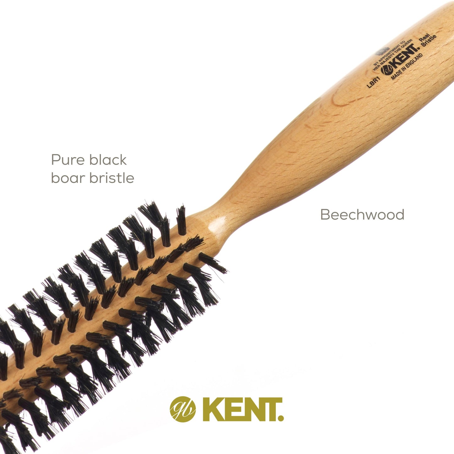 Kent LBR1 Finest Hair Brushes for Women Blow Dry Brush Made of Beechwood -Spiral Radial Boar Bristle Hairbrush for Short or Shaped Hair - Royal Salon Style Straightening Pure Wood Brush from Kent