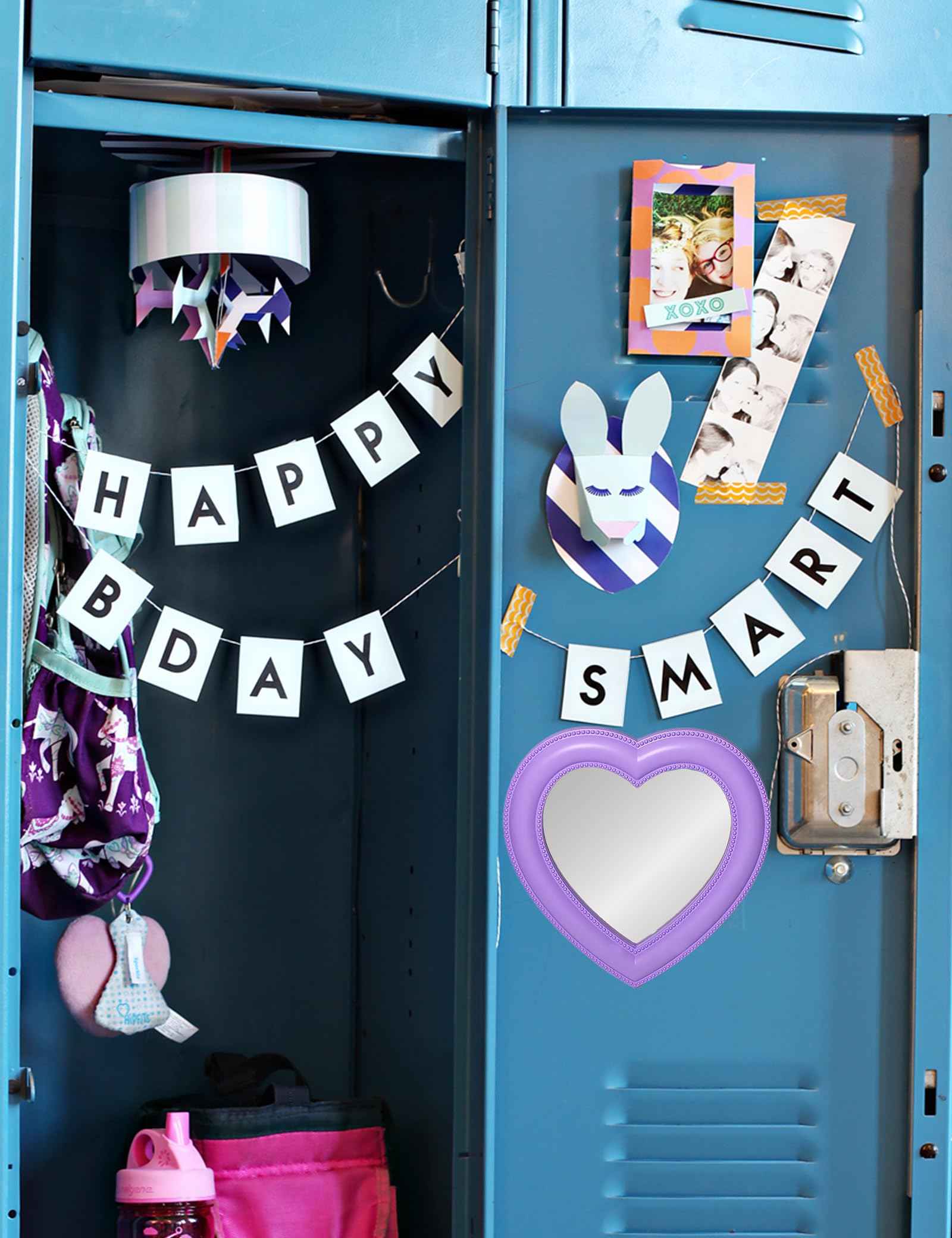 dbfdpsey Magnetic Heart Mirror, 6.9"x7.3", School & Office Cabinet Mirror, Magnetic Makeup Mirror for Girls, Bathroom & Gym Locker (Purple)