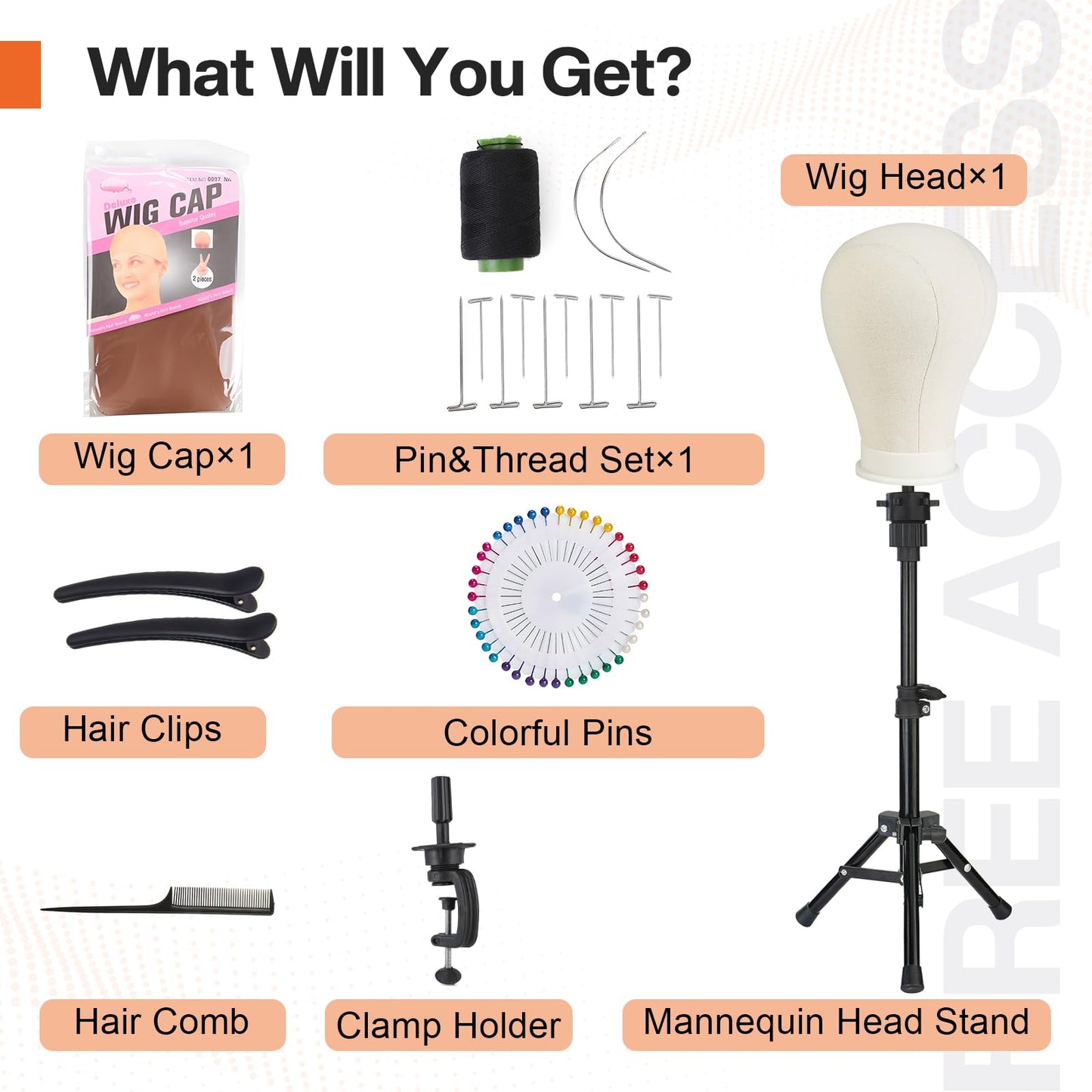 AIMEI 23 Inch Wig Head,Wig Stand with Head,Canvas Wig Head Stand with Mannequin Head for Wigs Making Display with Wig caps,T Pins Set,Hair comb,Hair Clips