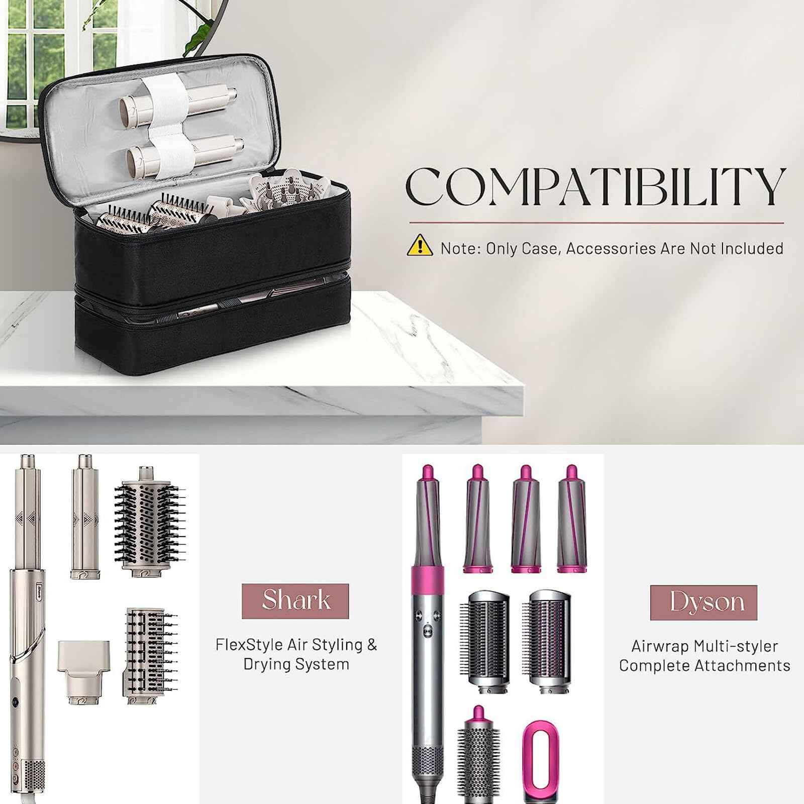 DaMohony Double-Layer Travel Case for Shark Flexstyle/Dyson Airwrap Styler and Attachments, Portable Travel Case Organizer Bag for Shark Flexstyle and Dyson Airwrap