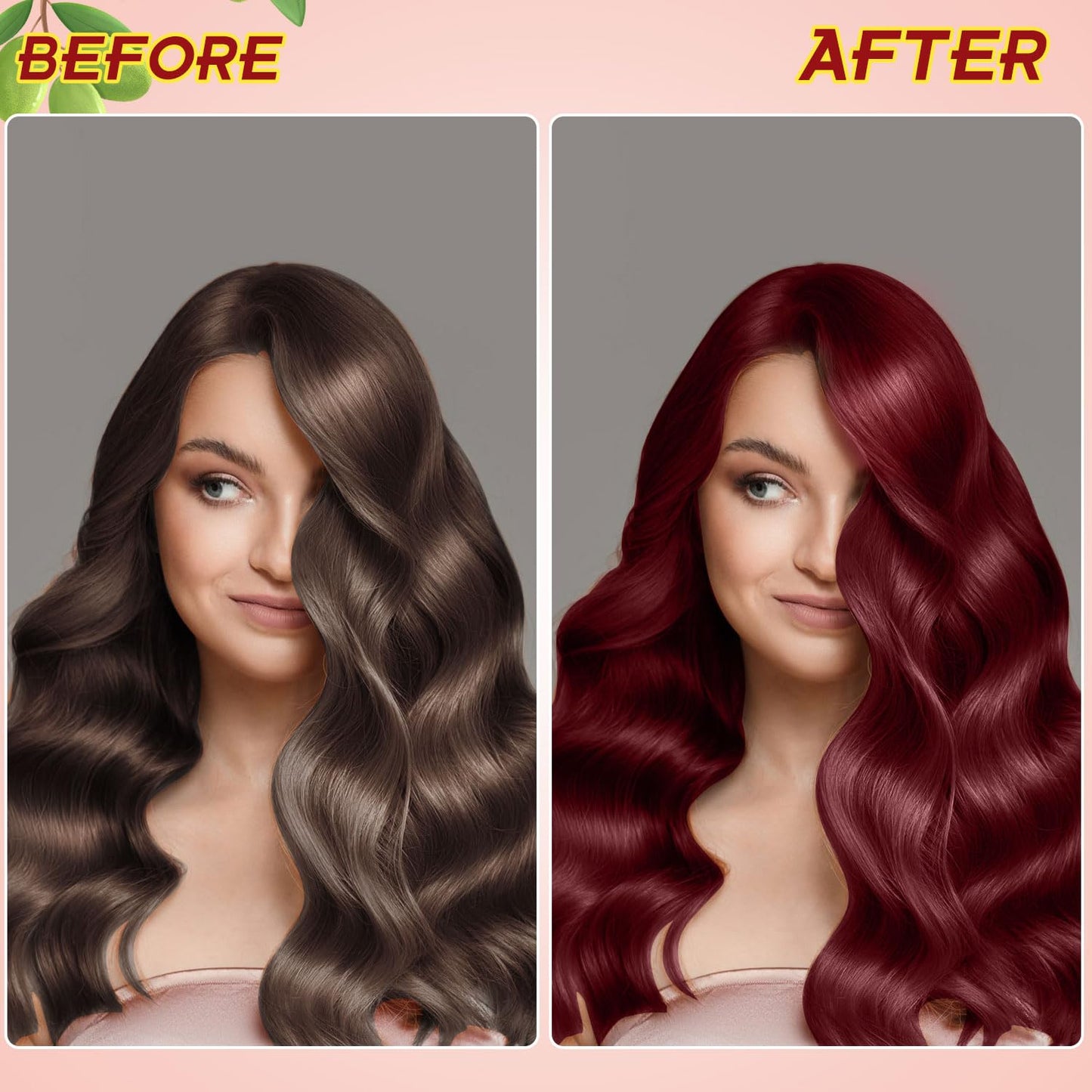 Dark Wine Red Herbal Hair Dye Shampoo 3 in 1, 500ml for Gray Hair Grey Coverage Shampoo for Women Men