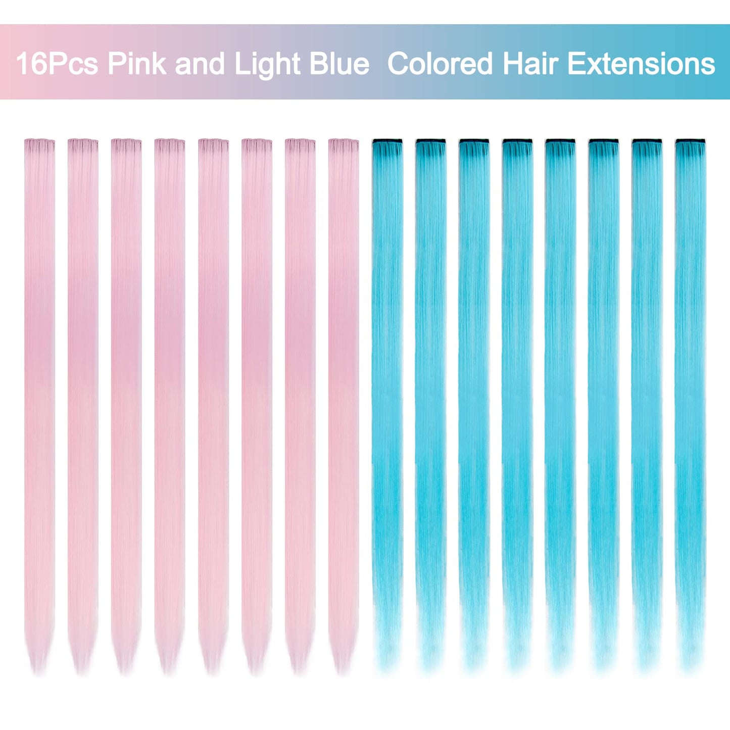 Colored Hair Extensions, FENTISAR 16 Pcs Pink & Blue Colorful Clip in Hair Extensions 22 Inch Straight Synthetic Hairpiece for Women Kids Girls Halloween Christmas Cosplay