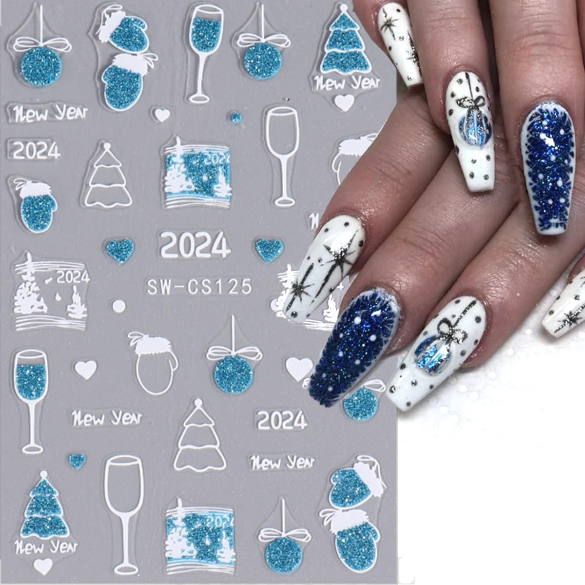 Christmas Nail Art Stickers 3D Winter Snowflake Nail Decals Self-Adhesive Gold Line Snow Ball Nail Design Charm DIY Christmas Nails Decorations French Holiday Nail Stickers for Women Girls 8 Sheets