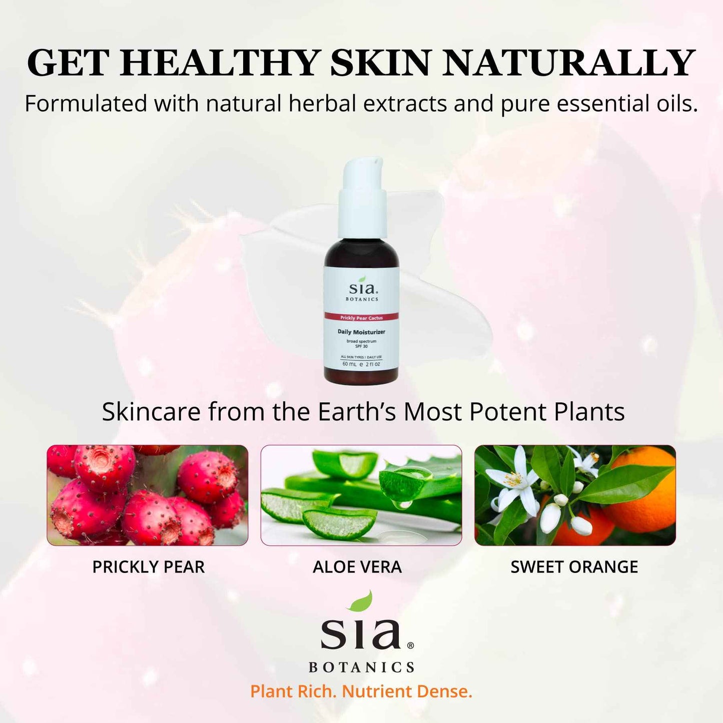 Sia Botanics Prickly Pear Daily Facial Moisturizer - SPF 30 (59ml/2oz Pump Bottle) | Face Sunscreen w/Prickly Pear, Sweet Orange, Lavender | Natural, Clean, Botanical Skincare for Women