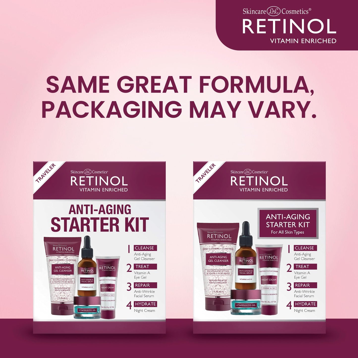 Retinol Anti-Aging Starter Kit – The Original Retinol For a Younger Look – [4] Conveniently Sized Products Perfect For Travel or First Time Try – Cleanse, Treat, Repair & Hydrate On-The-Go