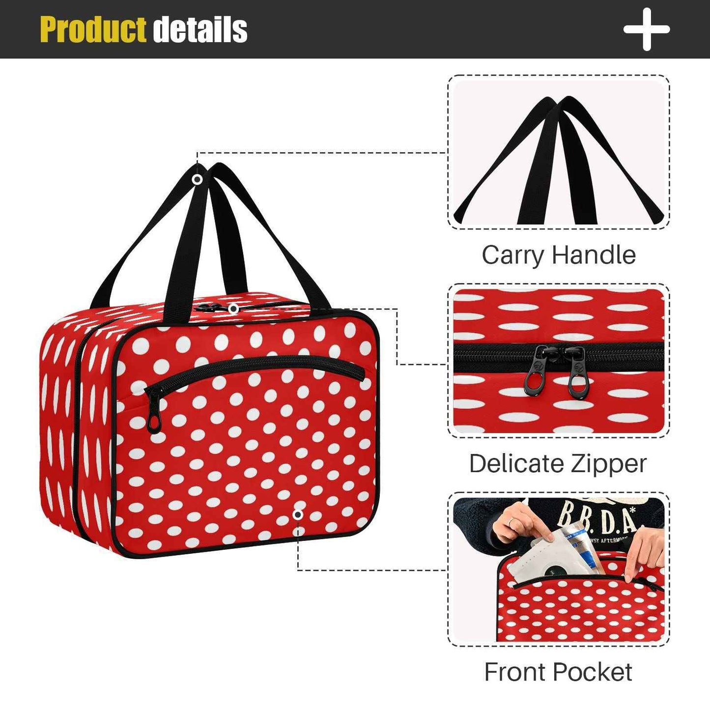 ALAZA Red Polka Dot Toiletry Bag Men and Women Travel Hanging Makeup Cosmetic Bag Toiletries Accessories L