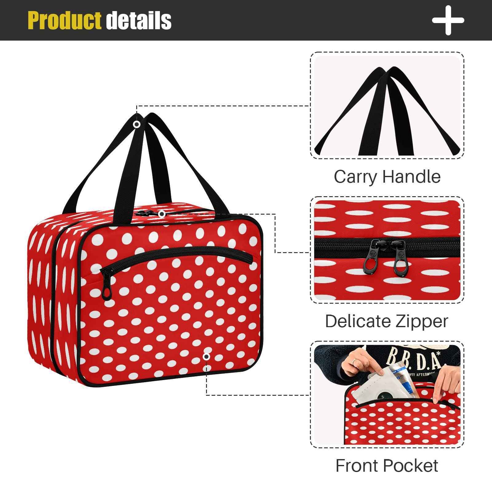 ALAZA Red Polka Dot Toiletry Bag Men and Women Travel Hanging Makeup Cosmetic Bag Toiletries Accessories L