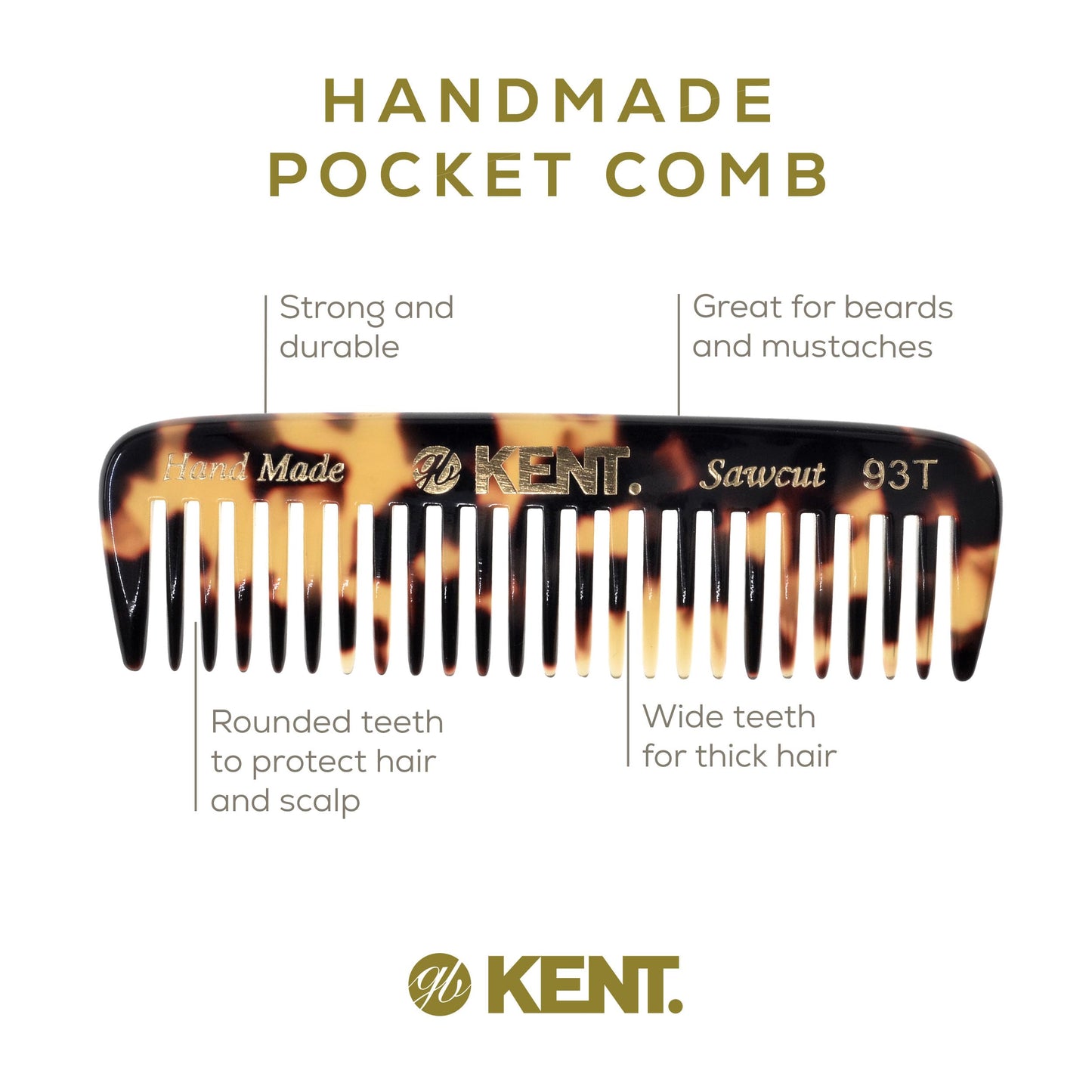 Kent 93TY Mini Beard Comb for Men, Wide Tooth Men's Comb, Mustache Comb and Beard Combs for Facial Hair, Small Pocket Sized Travel Comb, Mini Comb Detangle Comb for Beard Detangling Comb