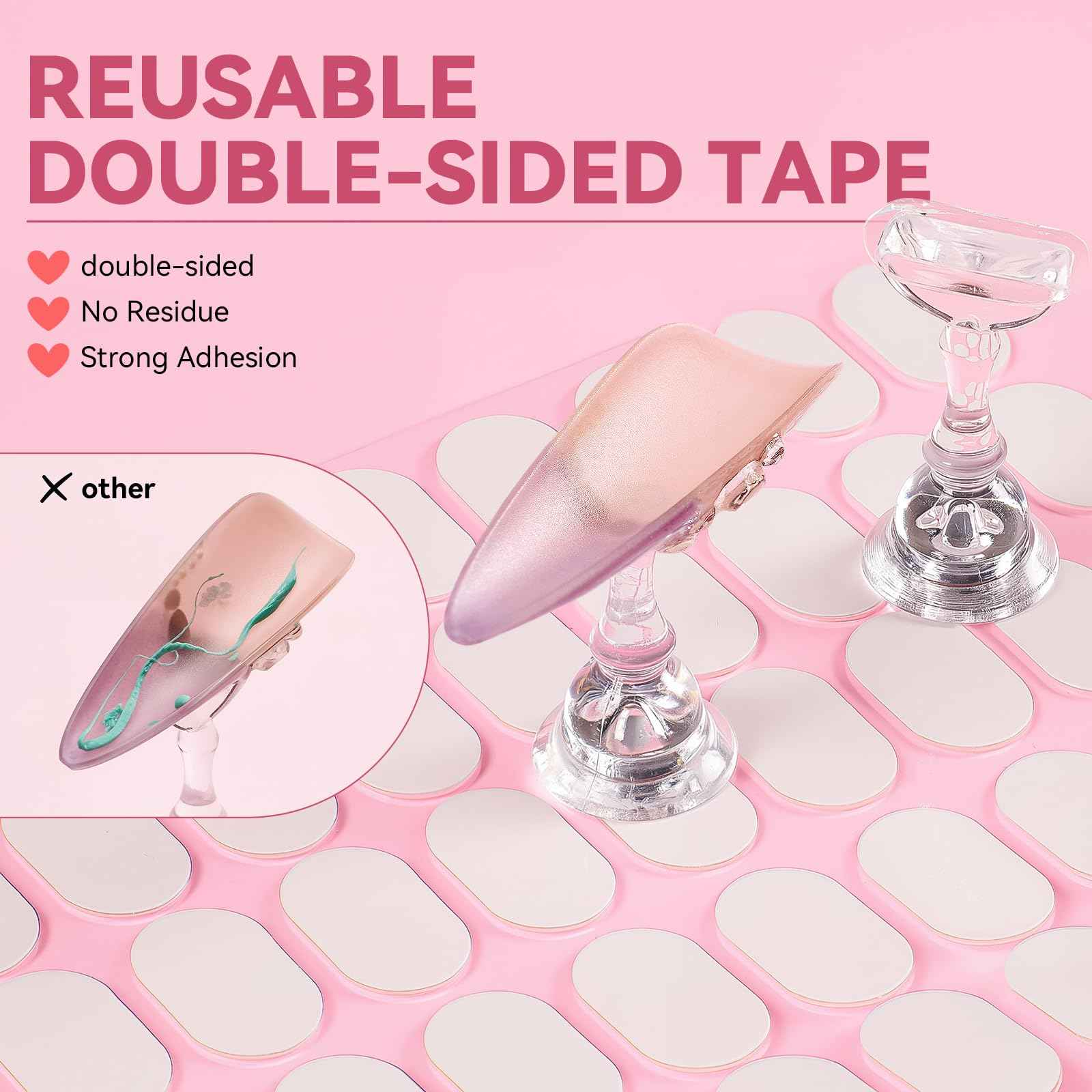 ESUOHYM Nail Stand for Press On Nails Art Display Practice 2 Sets, 1 Heart Shaped Acrylic Magnetic Nail Stands, Fake Nail Holder Tips With 200 PCS Double-Sided Tape, Nail Kit Home DIY Salon Supplies