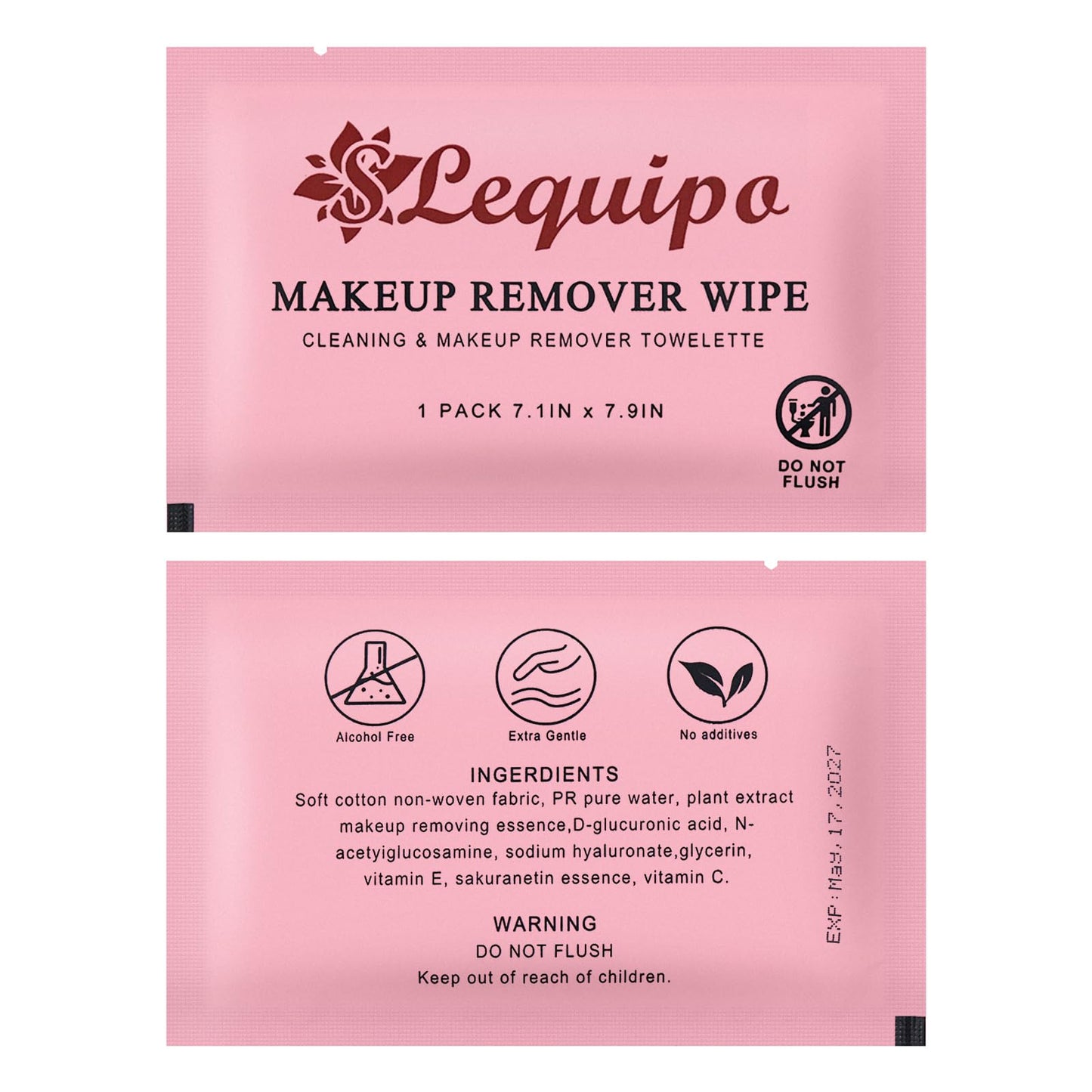 SLequipo 100 pcs Makeup Remover Wipes Individually Wrapped, Bulk Single Makeup Remover Wipe Travel Makeup Remover Cloth for Face (PINK)