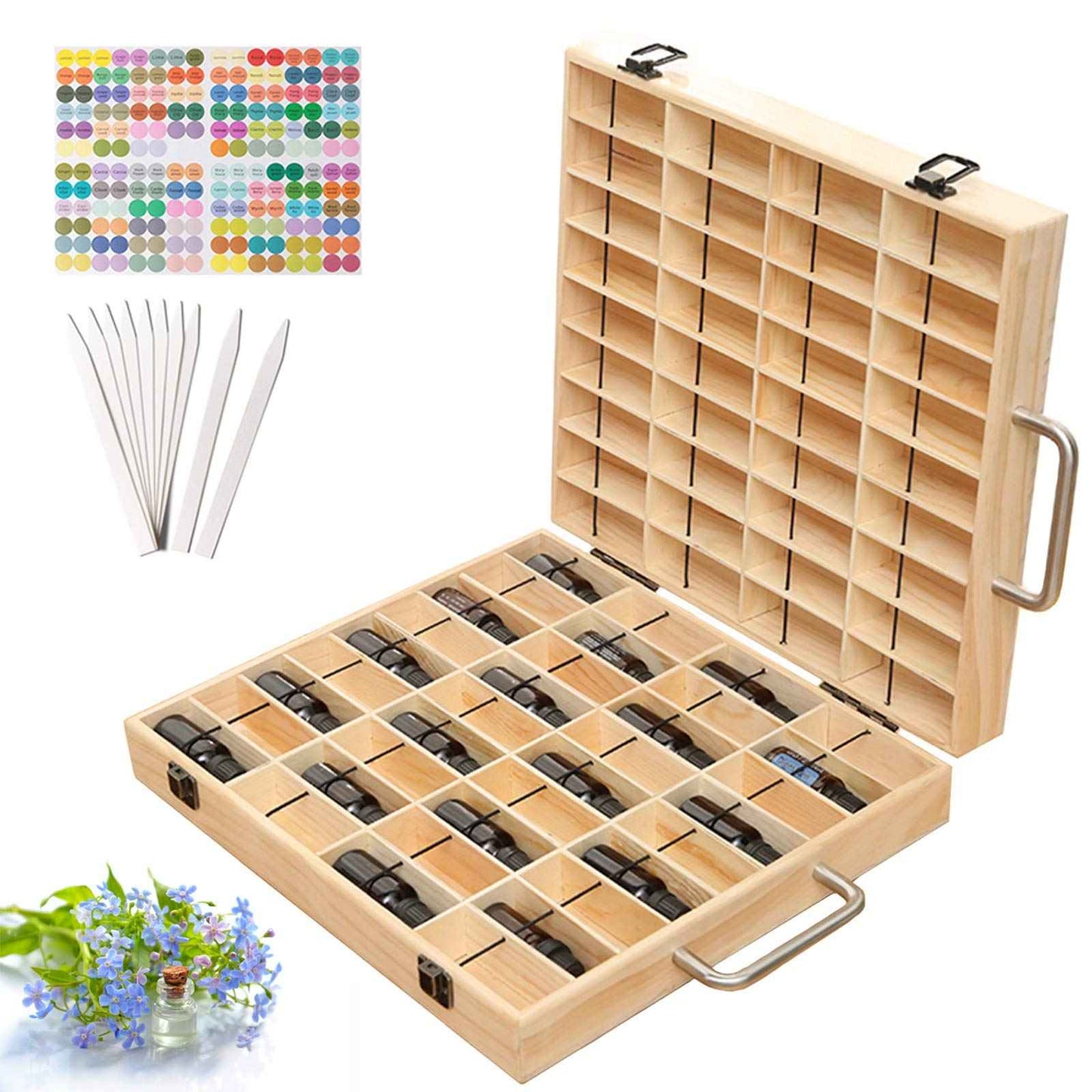 VolksRose Essential Oil Storage Wooden Box, 72 Slots for 5-15ml Essential Oil Roller Bottles, Carrying Case Display Large Organizer Gift Box Container for Travel, Presentation, Nail Polish, Makeup