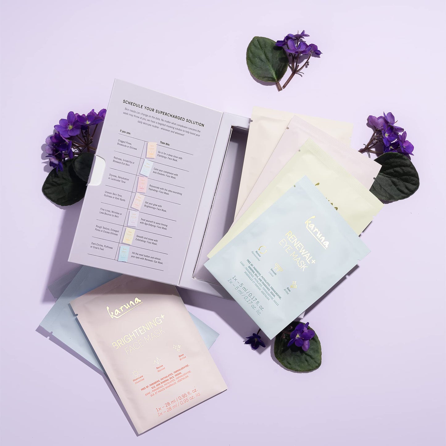 Karuna Skin - Face for All Eye & Face Mask Sets,Complete Eye & Face Masks Skincare Bundle, 6 Face Masks(Clarifying+,Hydrating+,Brightening+,Age-Defying+ & Anti-Oxidant+) & 1 Renewal+ Eye Sheet Mask