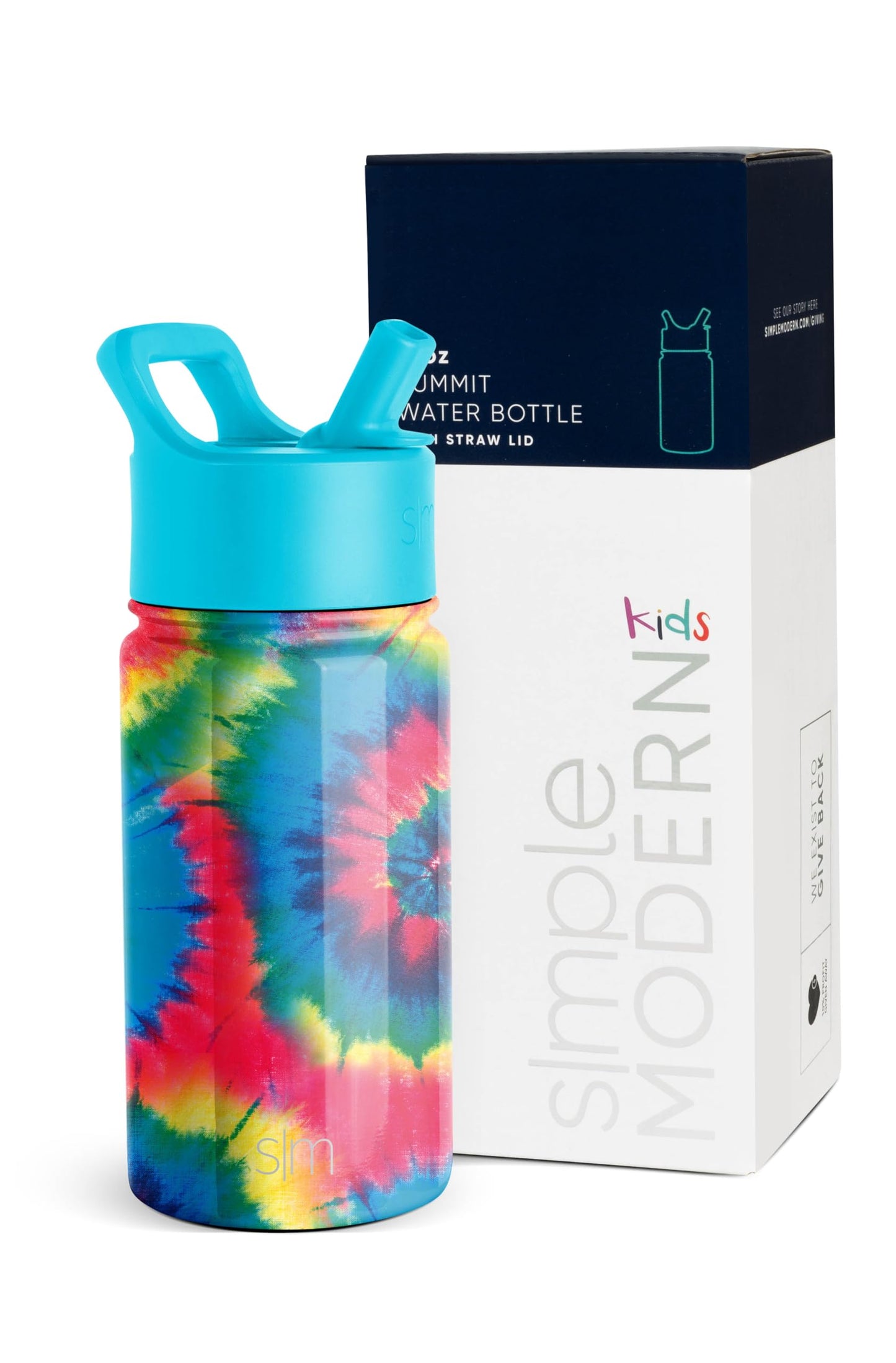 Simple Modern Kids Water Bottle with Straw Lid | Insulated Stainless Steel Reusable Tumbler for Toddlers, Girls | Summit Collection | 14oz, Tie-Dye