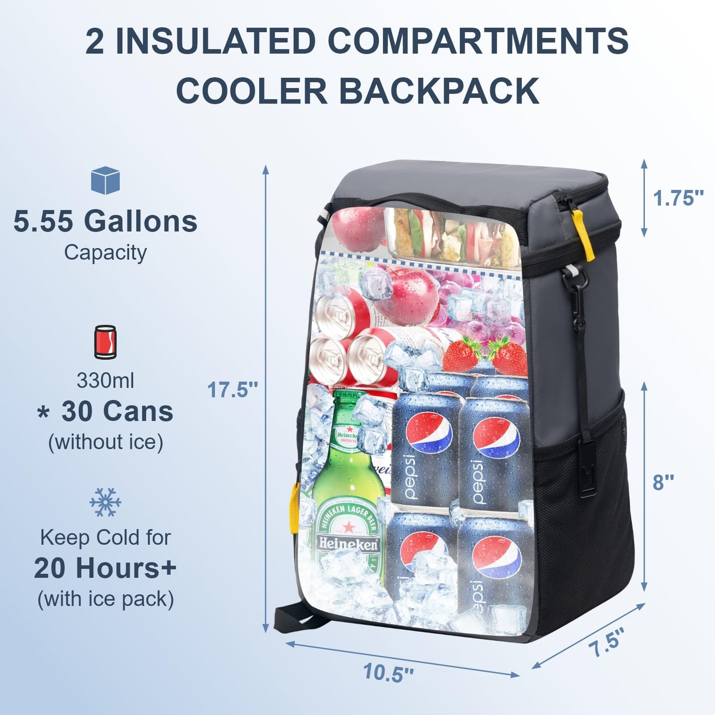 SPARTER Backpack Cooler Insulated Leak Proof 30 Cans, Waterproof Lightweight Insulated Backpack Ice Chest, Portable Soft Cooler Bag for Beach Travel Camping Lunch