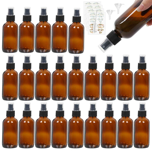 STARSIDE 24 Pack 4 oz Amber Glass Spray Bottles with Fine Mist Sprayer,120 ml Glass Travel Bottles for Cosmetic Essential Oils Cleaning Solutions Perfumes & Liquids