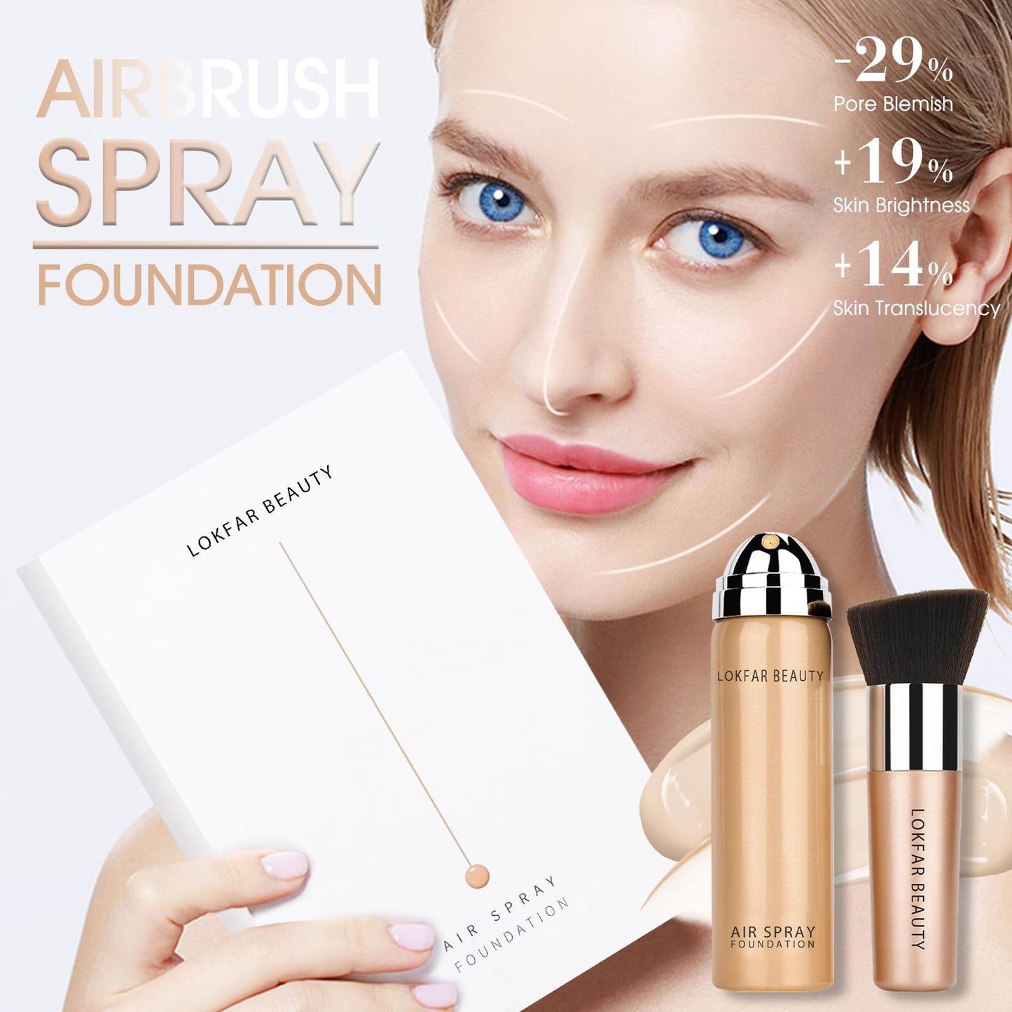 LOKFAR AirBrush Foundation Spray, Silky Mist Foundation Spray Makeup Set with Brush, Full Coverage Foundation for Smooth Radiant Finish, Formula Breathable Lightweight Hydrating | #A01 Ivory