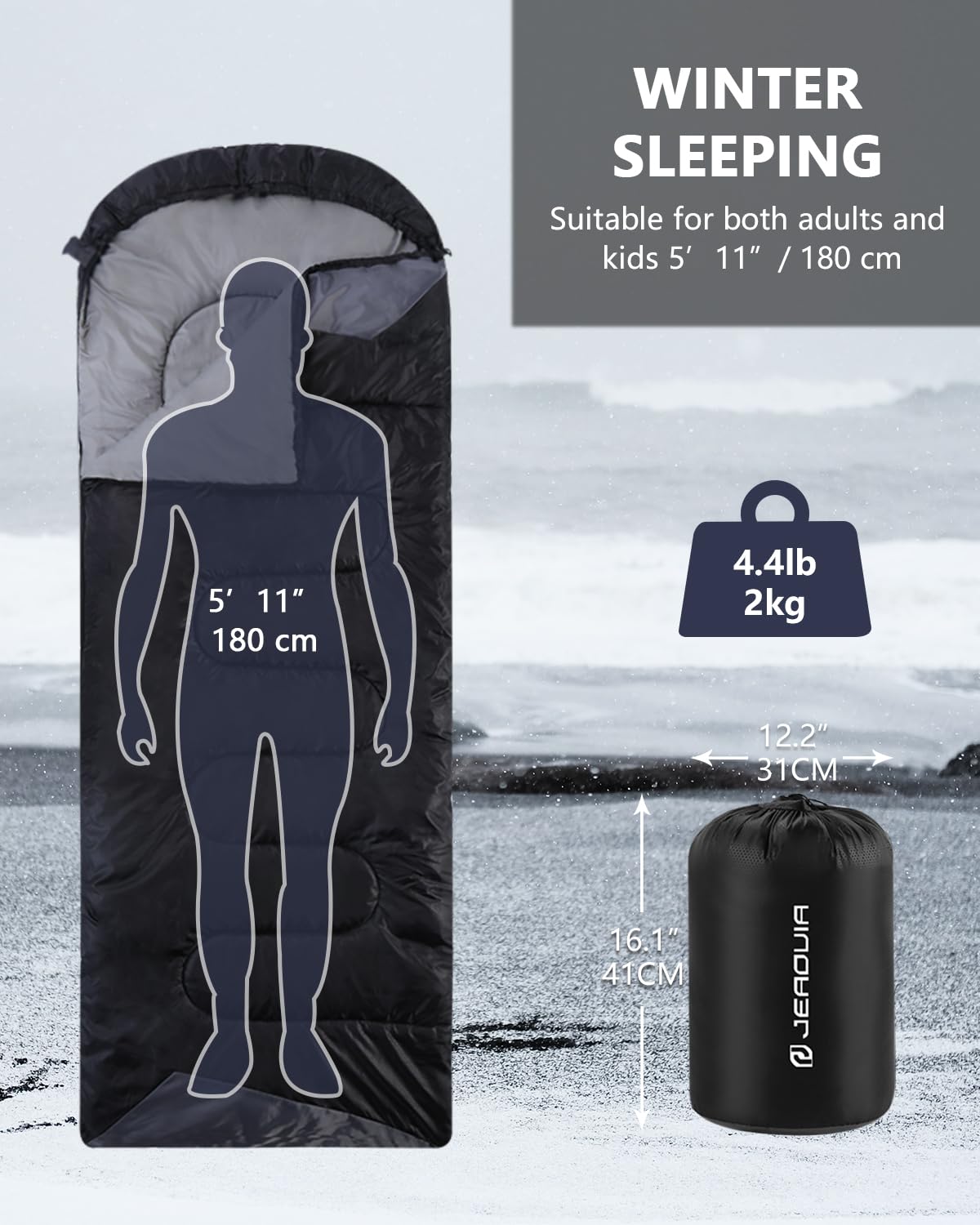 Sleeping Bags for Adults Cold Weather - 20 Degree Big&Tall Size Backpacking Lightweight Waterproof for Girls Boys Mens Teen Women for Camping Hiking Outdoor Travel Hunting with Compression Bags(Black)