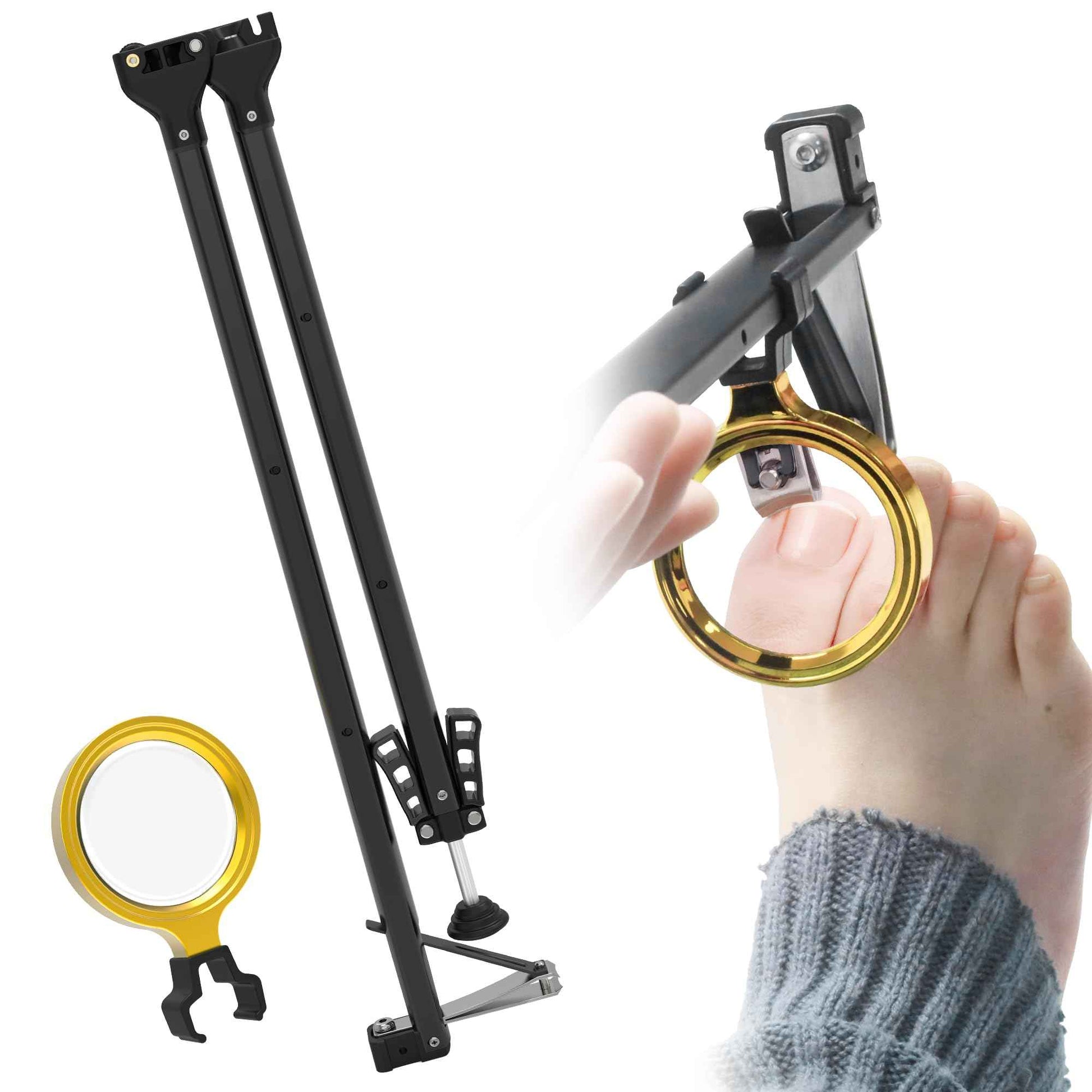 Foldable Extended Long Handle Toenail Clippers with Magnifier-4mm Wide Jaw & Ergonomic Design for Seniors, Arthritis& Limited Mobility | Heavy-Duty, No-Bend Trimming, Tool-Free Foldable (32" Black)