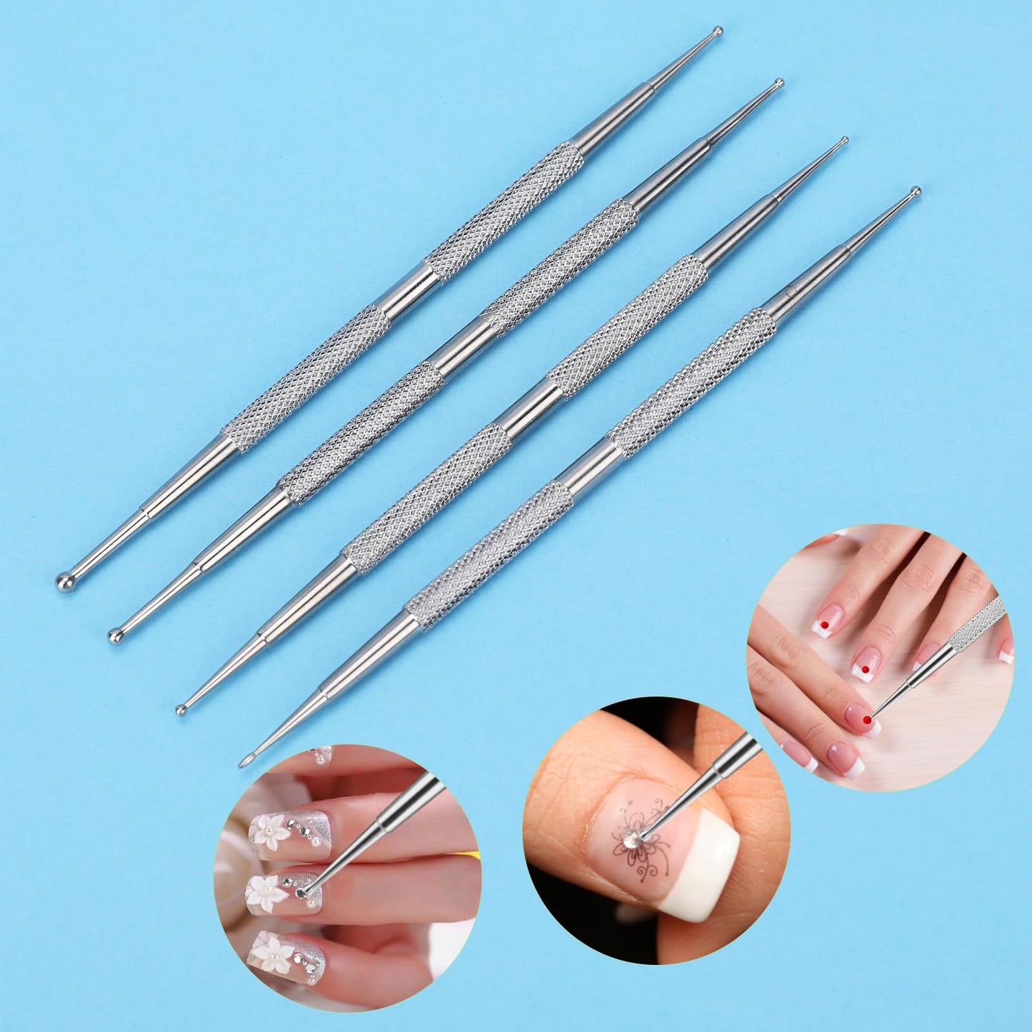 Dotting Tools,4 Pcs Professional Ball End Nail Art Tools Nail Art Brushes Nail Design Tools Stailess Steel Dotting Pen Tool Nail Art Kit Rhinestone Picker Tool Pottery Tools Polymer Clay Tools