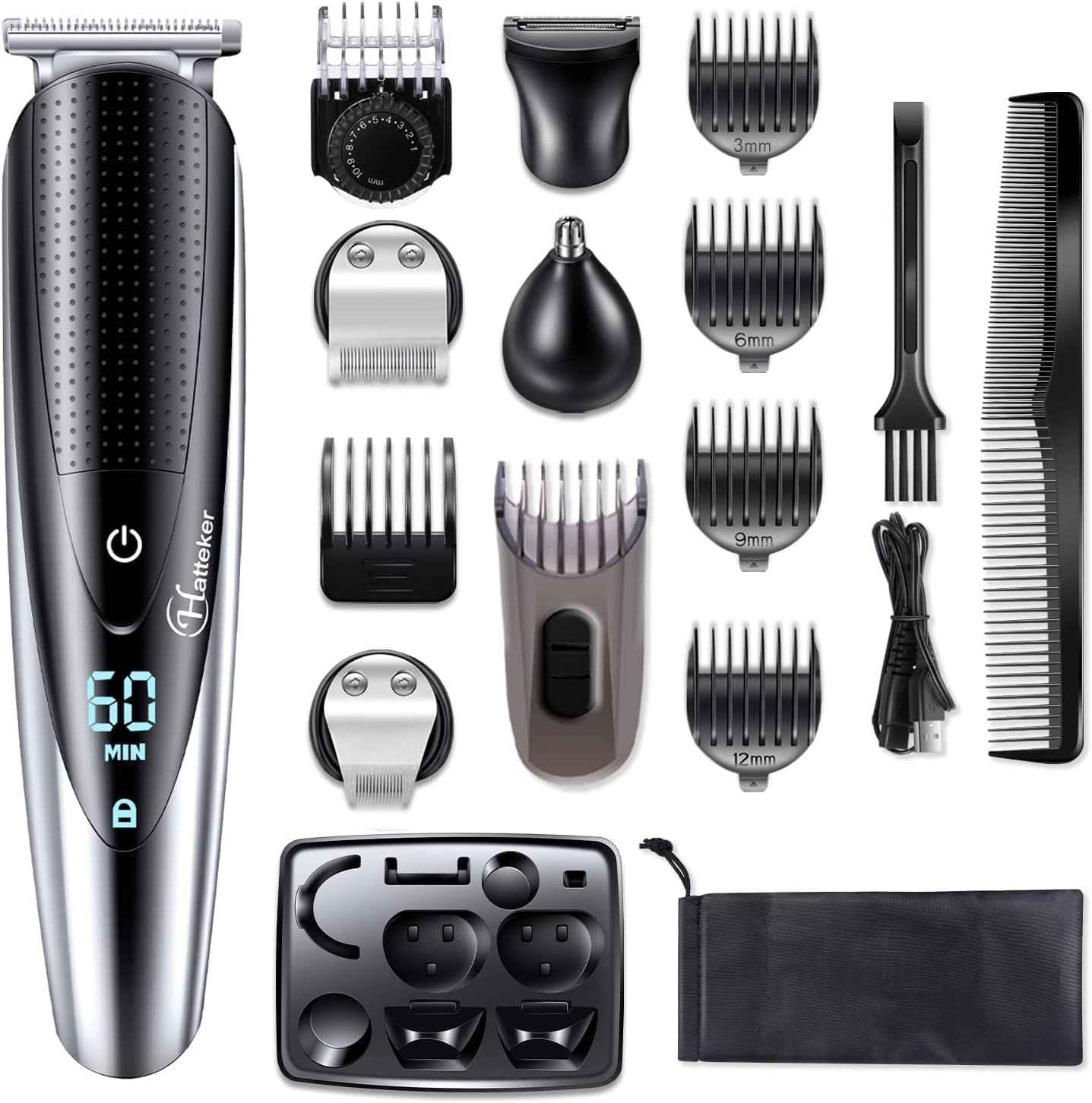Hatteker Mens Beard Trimmer Grooming kit Hair Trimmer Mustache Trimmer Body Groomer for Nose Ear Facial Hair Cordless Waterproof 5 in 1