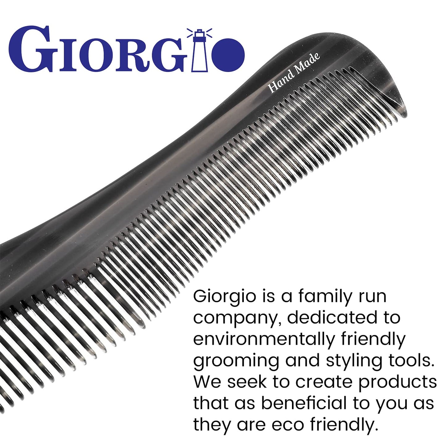 Giorgio G65 Classic Dresser Contour Comb, Double Tooth Coarse/Fine Hair Styling Grooming Comb for Men, Women and Kids. Black Barber Comb Saw Cut, Handmade and Hand Polished for Everyday Hair Care