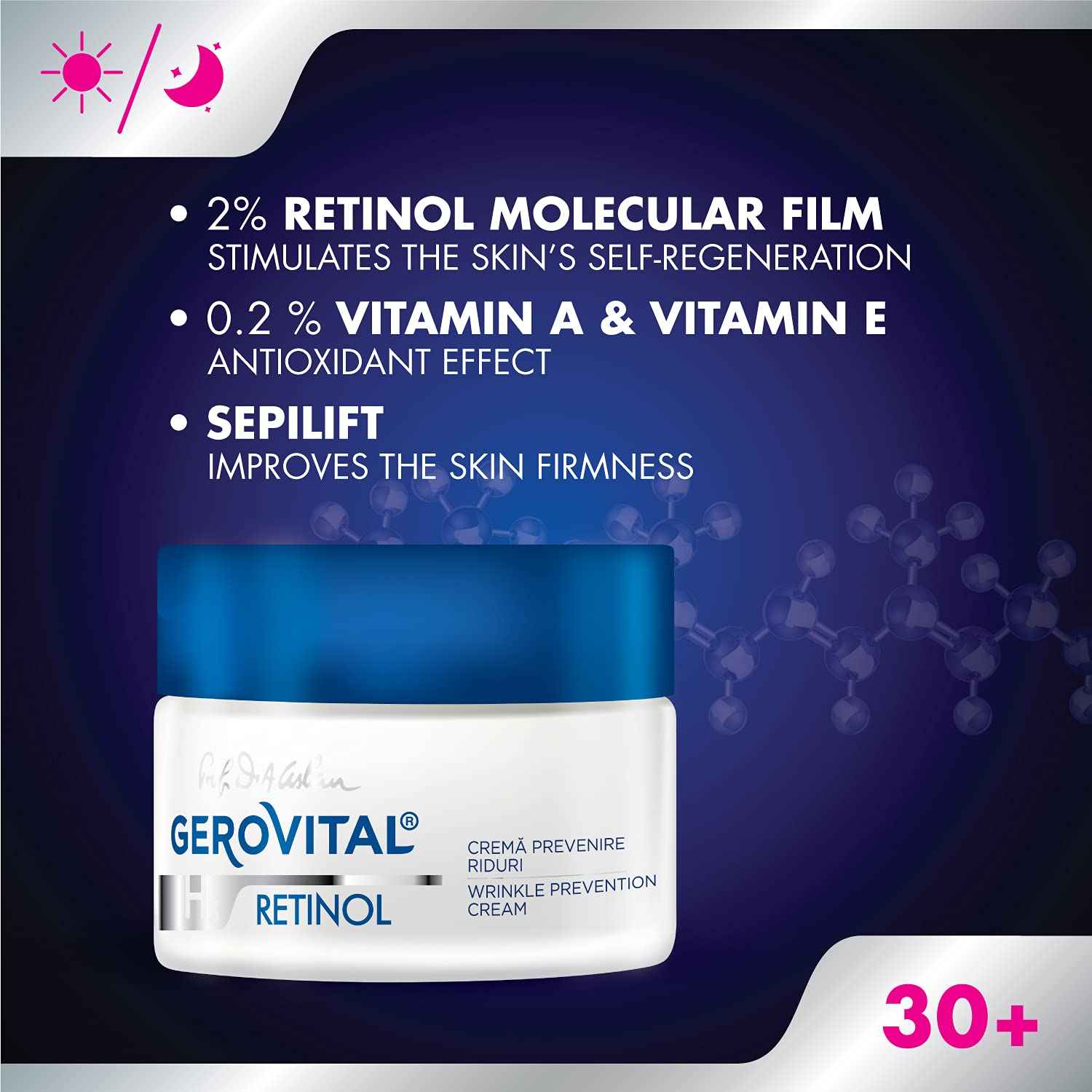 GEROVITAL RETINOL Anti Wrinkle Retinol Cream with Vitamin A and Vitamin E, contains Sepilift Complex, Anti Aging Face Moisturizer with Retinol, 50 mL