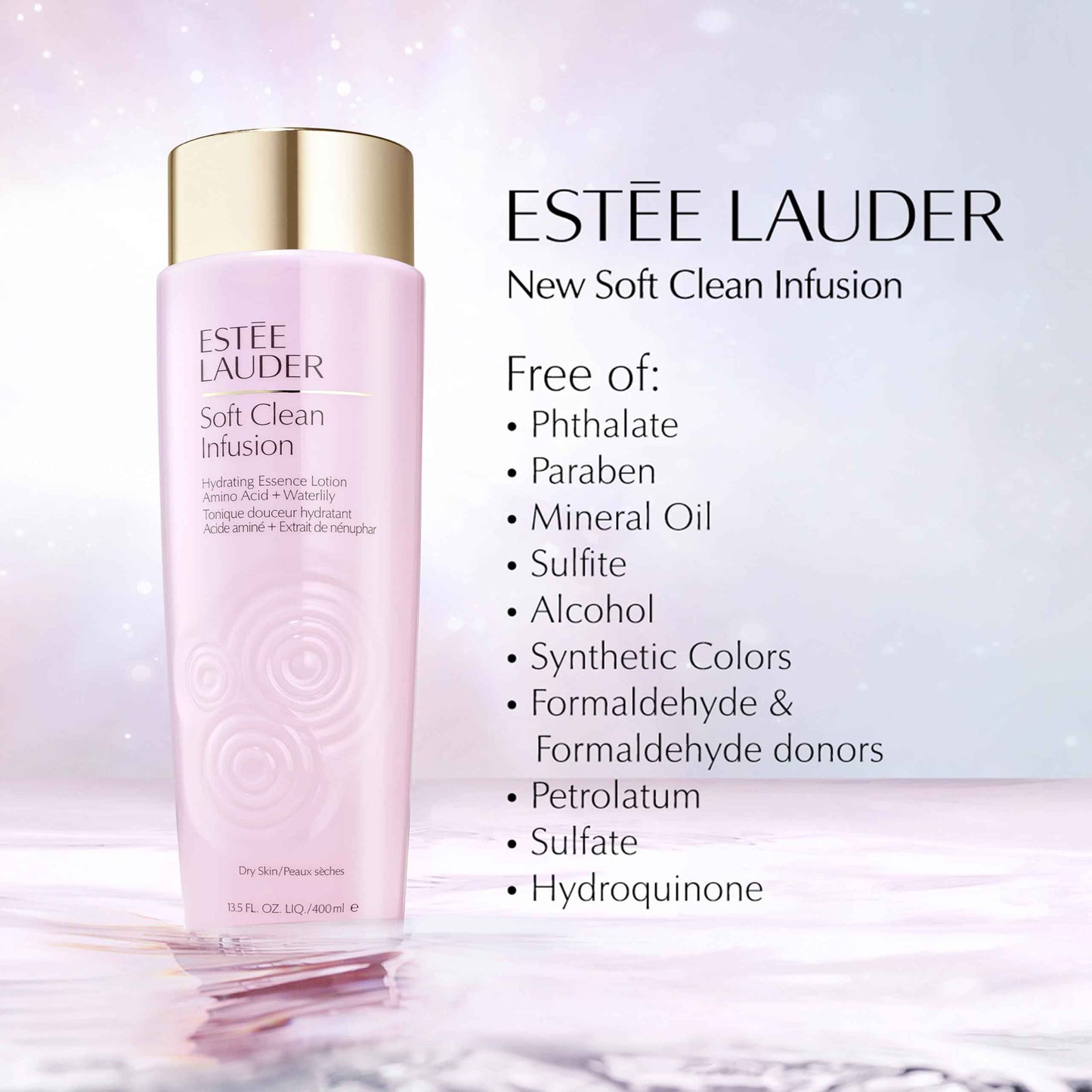 Estée Lauder Soft Clean Infusion Hydrating Skin Essence Face Lotion Toner with Amino Acid + Waterlily, 13.5 Fl Oz