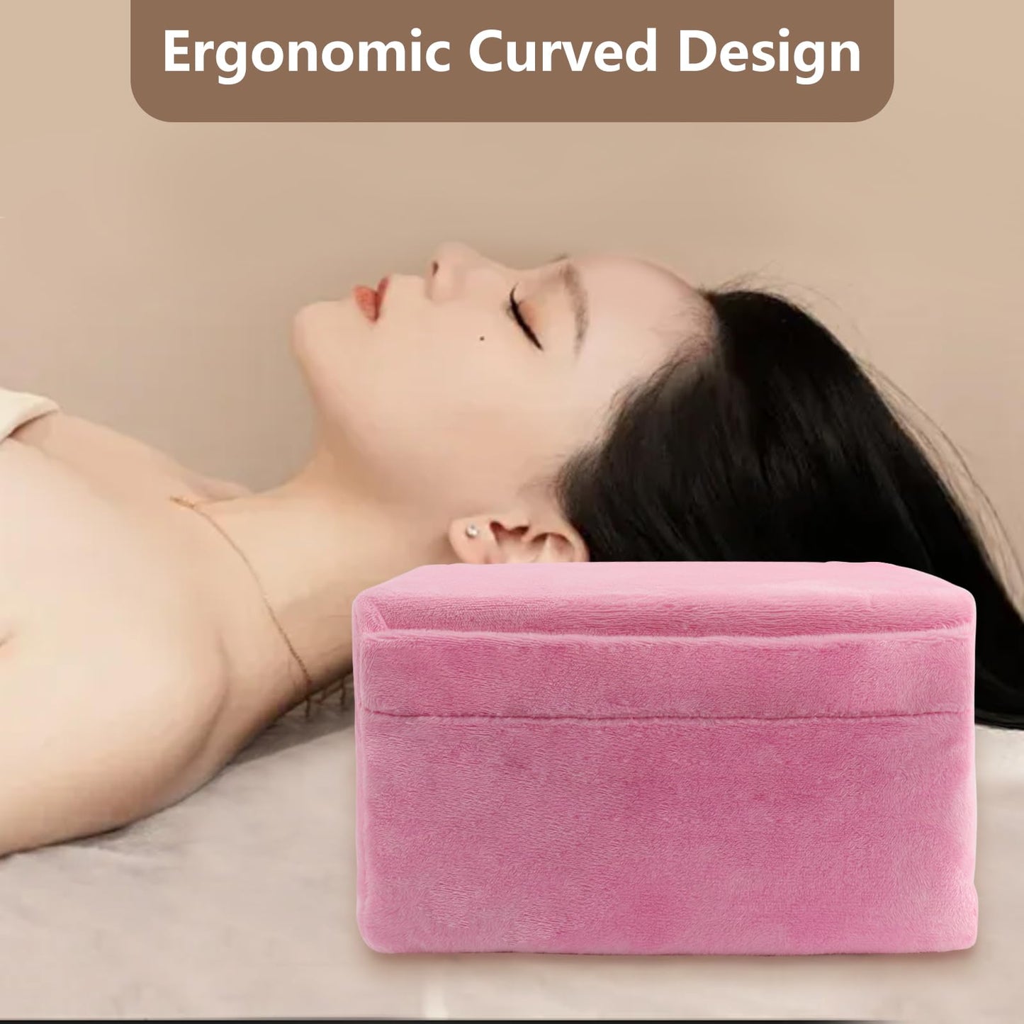 Beauty Salon Eyelash Extension Neck Pillow - Comfortable Velvet Beauty Memory Foam Pillow,Eyelash Pillow Grafted Eyelash Curve Pillow with Makeup Pocket to Protect Neck (Pink)