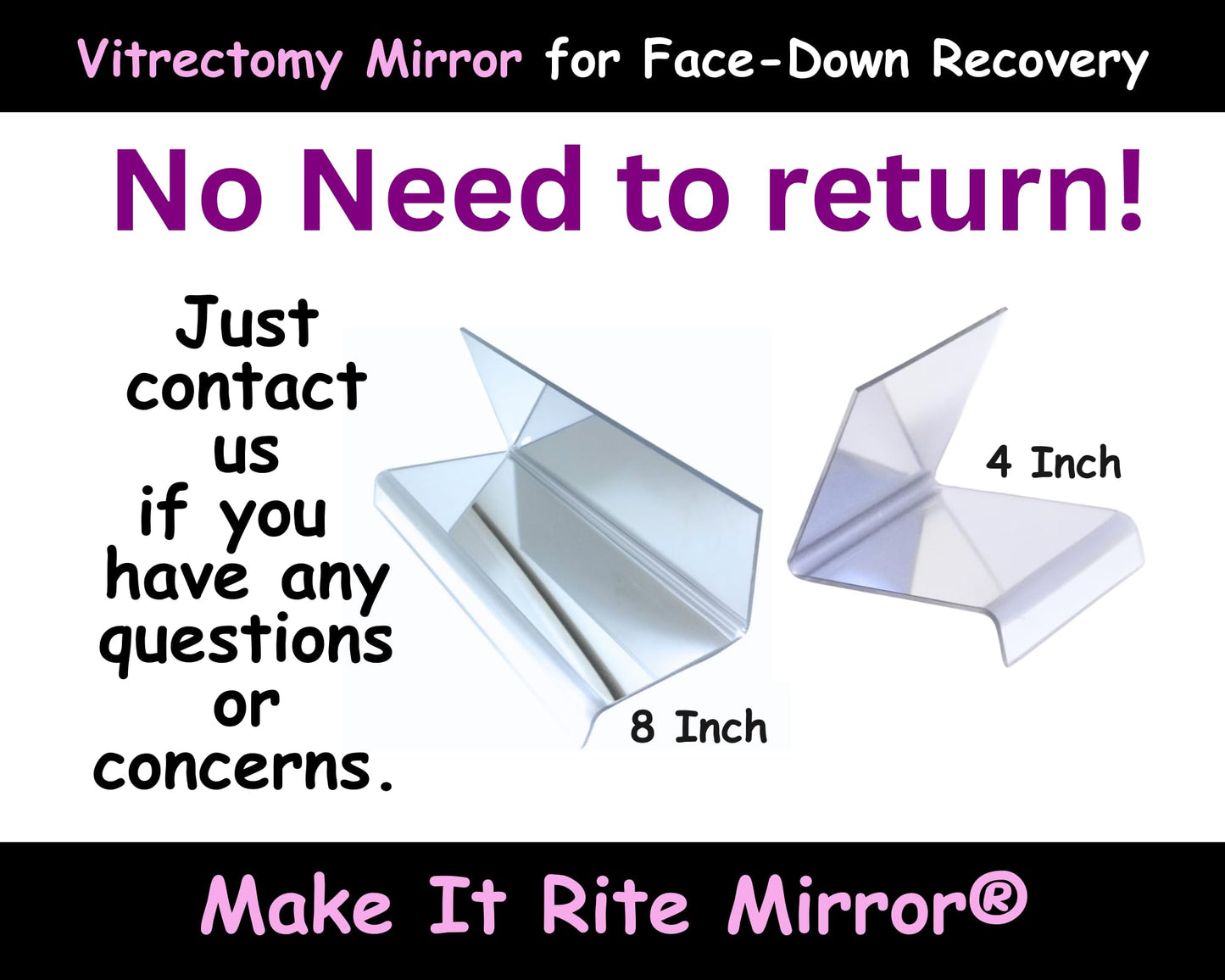 Make It Rite Mirror 4" Wide 2-Way for face Down vitrectomy Eyesight and COVID-19 proning Lung Recovery