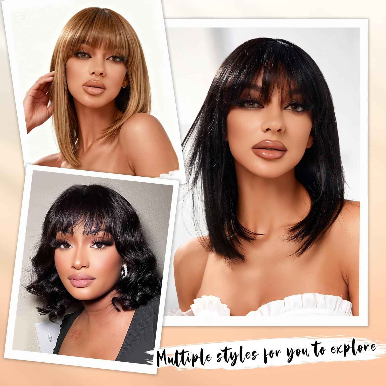 Xinjiju Black Bob Wigs Human Hair Short Wig with Bangs Straight Wigs Human Hair Glueless Wear and Go 150% Density Wigs for Women Daily Use 10 Inch