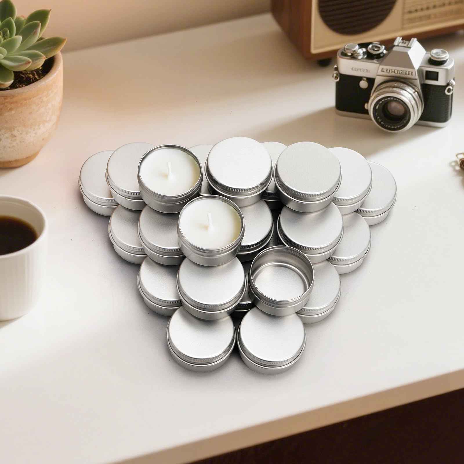 Tosnail 48 Pack 1 Oz / 30 ML Mini Metal Round Tins with Screw Lids, 1.85 Inch Empty Sample Jars, Travel Storage Containers