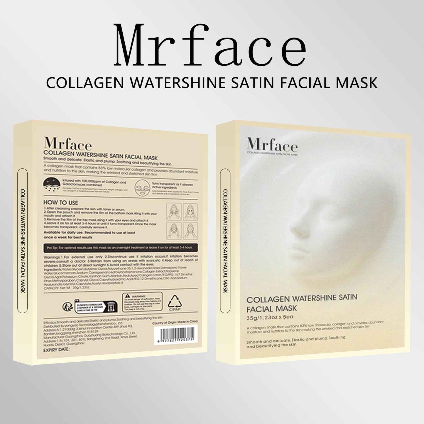 Mrface Night Collagen Hydrogel Facial Mask, Which can Create Glass Glossy Skin, Reduce Acne, Shrink Pores and Tighten-Enhance Elasticity, Moisturize and Moisturize Korean Facial Mask 2pack 35g x 10ea