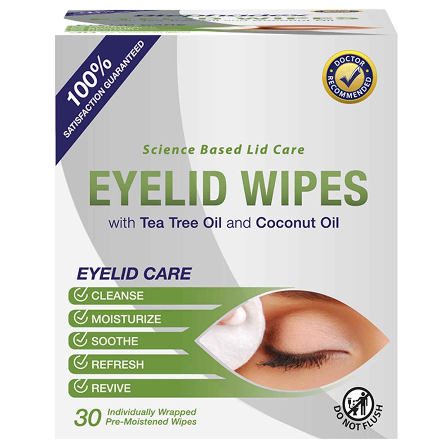Lunovus Premium Eyelid Wipes With Tea Tree and Coconut Oil - Cleansing Wipes for People Itchy Eyes - Individually Wrapped - Box Of 30 Natural Eye Wipes