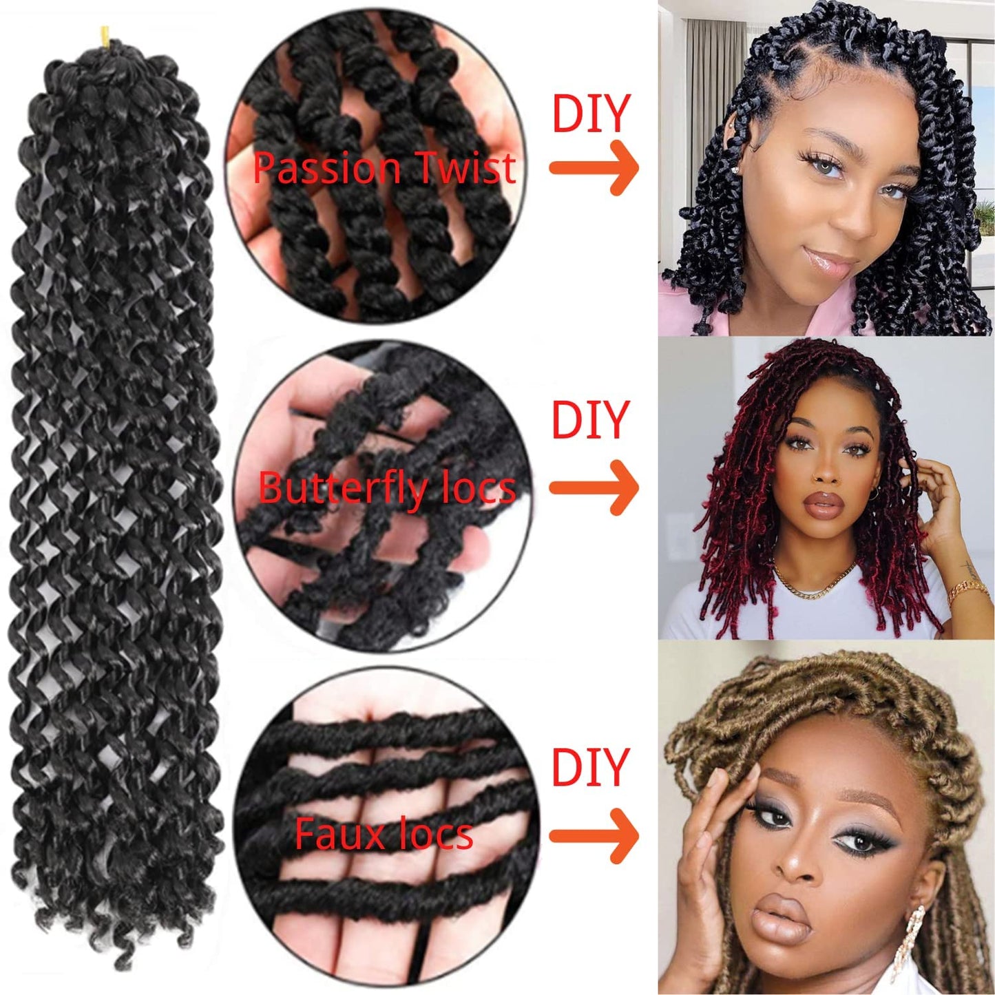 Passion Twist Hair 24 Inch Water Wave Crochet Hair for Black Women Long Passion Twist Crochet Hair for Butterfly Locs 8 Packs Curly Crochet Passion Twist Braiding Hair Extensions Ombre Colors T27