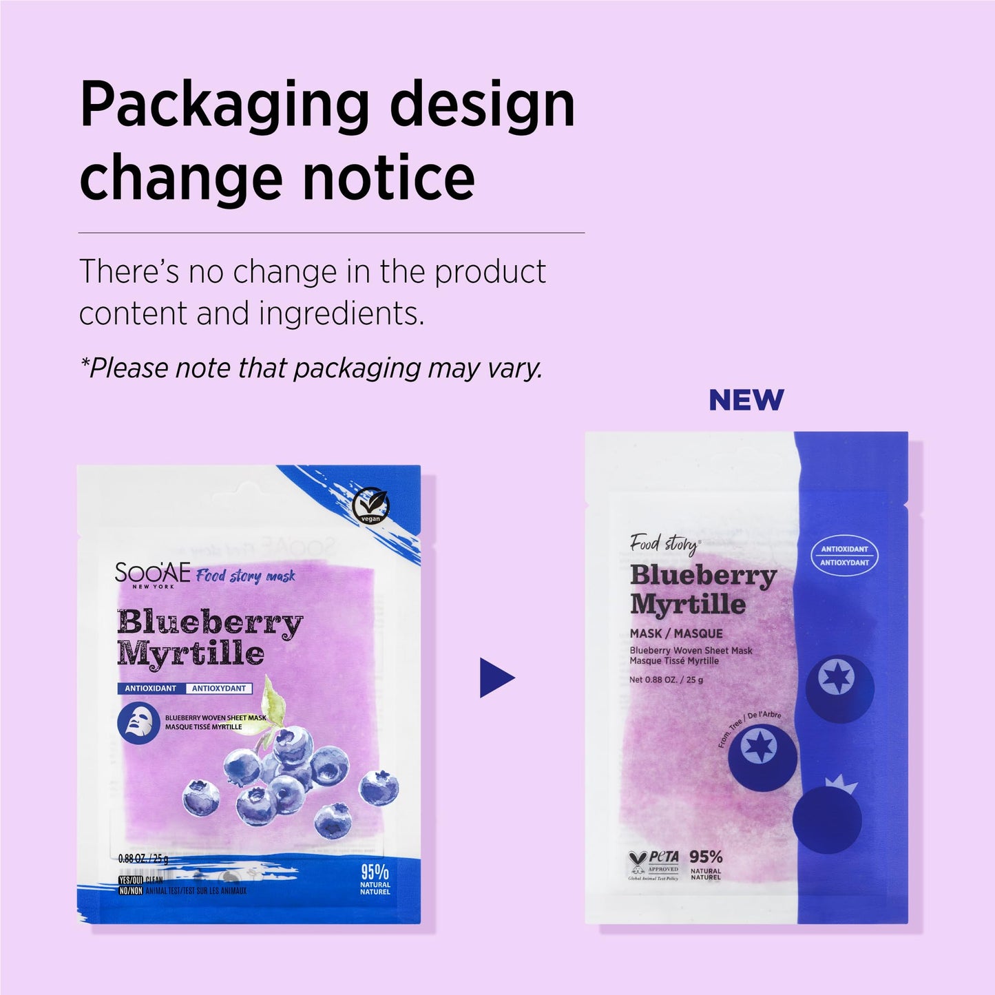 Food Story - Blueberry [Antioxidant] Facial Sheet Mask [Pack of 6] - Premium Vegan Face Beauty Mask sheets Hydrating Smoothing for Glow Skin Niacinamide Hyaluronic acid Korean face mask skin care