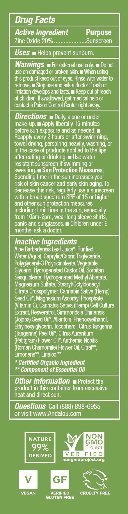 Andalou Naturals Face Sunscreen, CannaCell Sun Buddy SPF 30 with Hemp Stem Cells, Moisturizing Facial Lotion, Broad Spectrum Protection with Non-Nano Zinc Oxide, Reef Safe Sunscreen, 2.7 Fl Oz