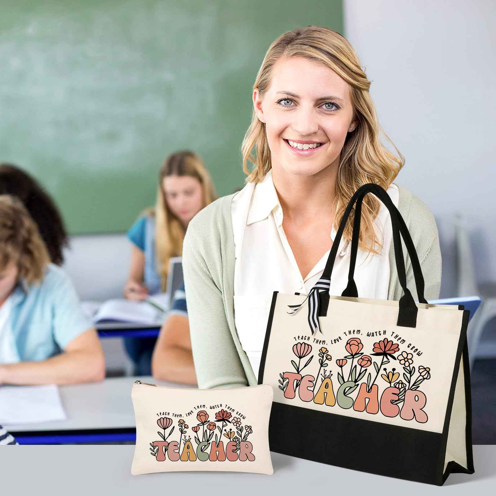 Canvas Tote Bag Makeup Bag for Women - Personalized Teacher Appreciation Gifts