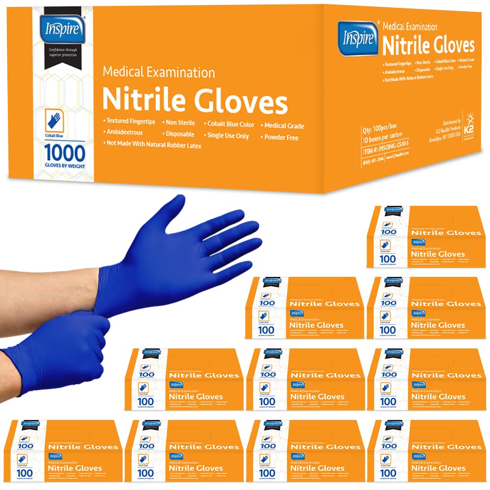 Inspire Nitrile Gloves | THE ORIGINAL Quality Stretch Nitrile Exam Cobalt Blue | Chemical Resistant Gloves | 4.5 Gloves