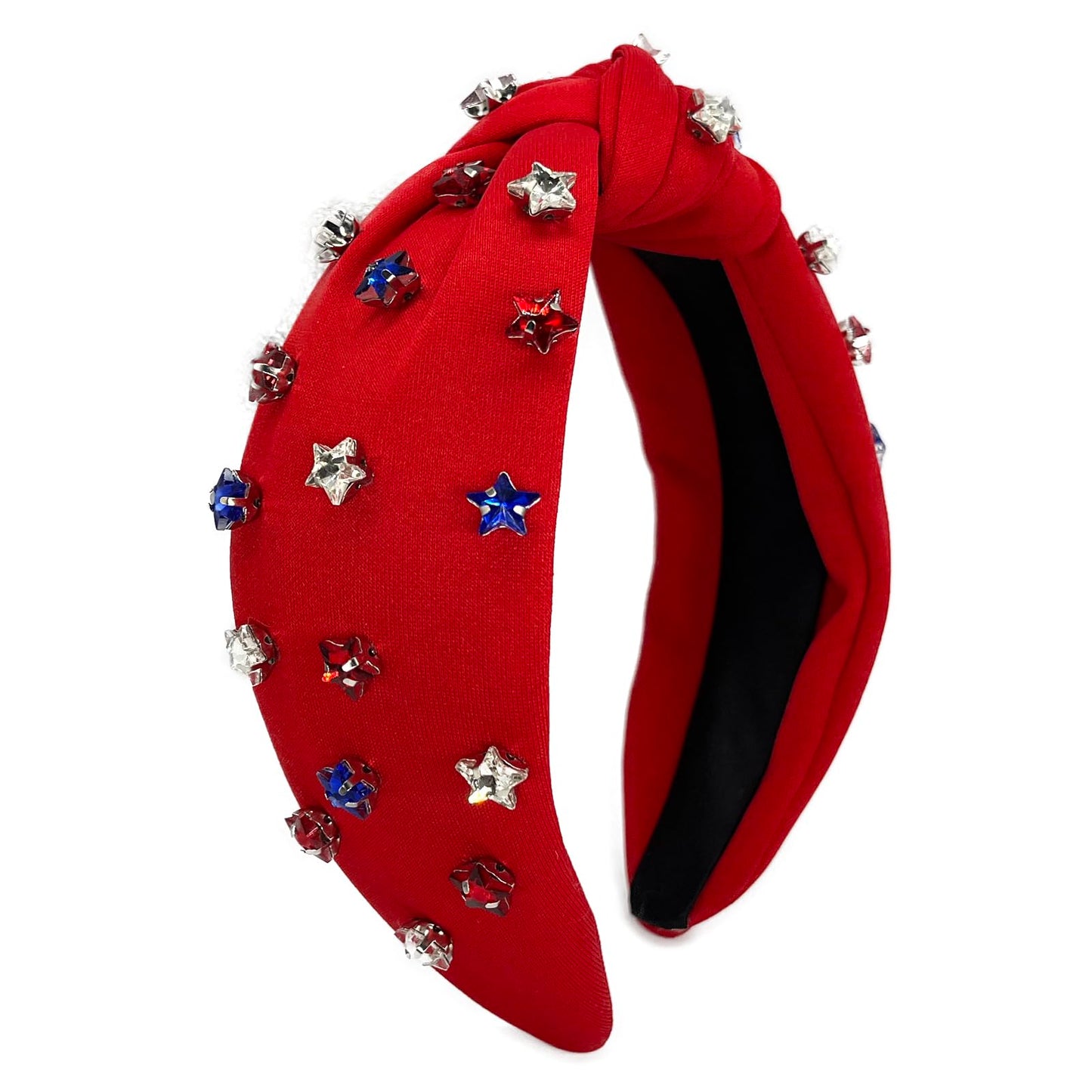 SZJULR 4th of July Headband Pearl Crystal Knotted Women Star Rhinestone Hairband American Flag Wide Blue White Red Patriotic Fashion Holiday Top Knot Independence day Headbands