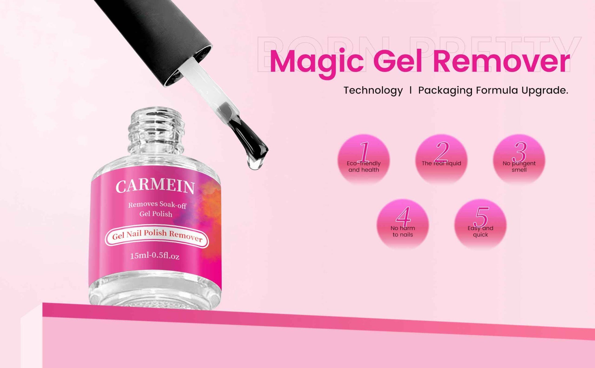CARMEIN Gel Nail Polish Remover,Professional(12-pack), 15ml/0.5 fl oz, Liquid Formula, Paraben-free, For Natural and Long-lasting Gel Polish Removal for Nail.