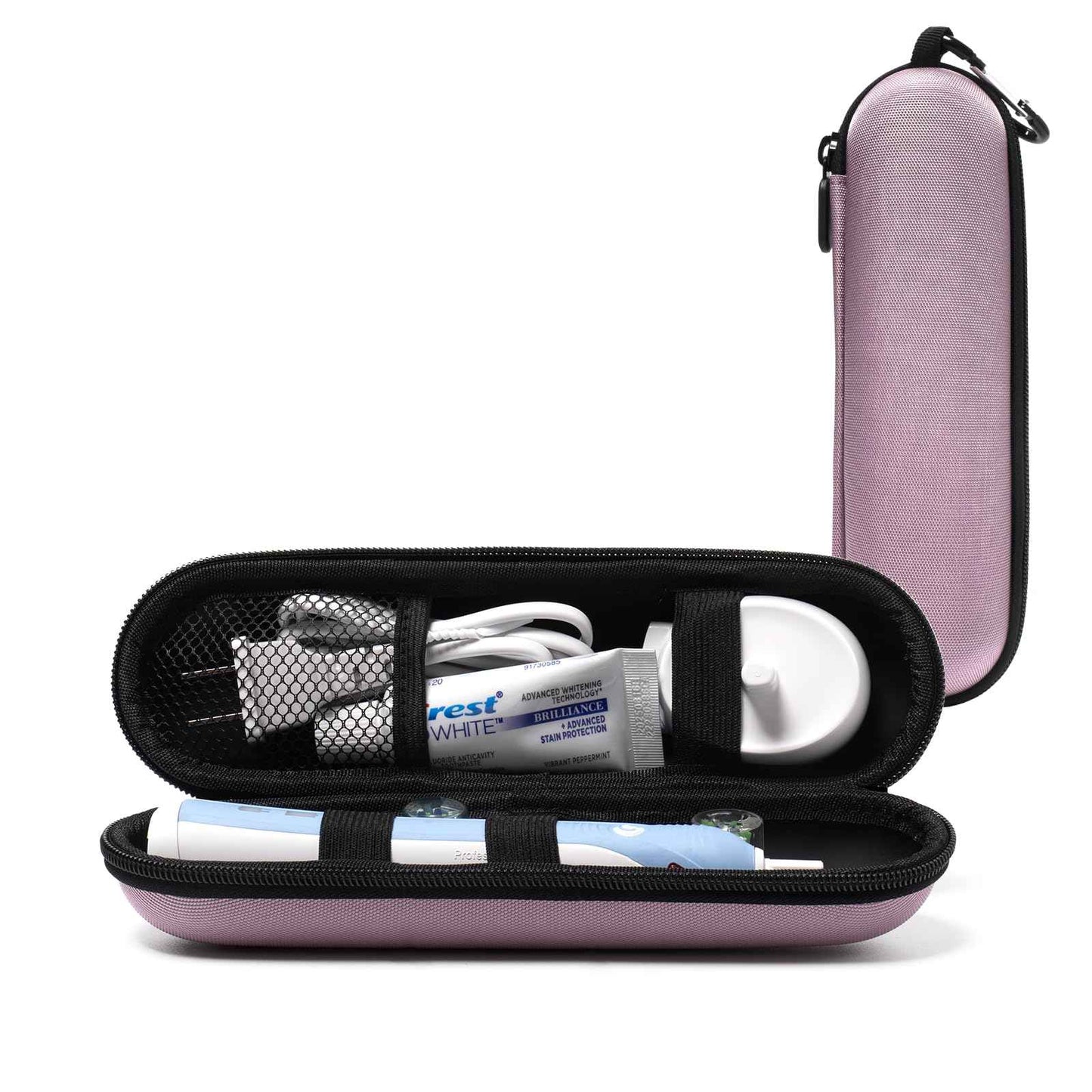 Nincha Compact Electric Toothbrush Travel Case, EVA Protective Storage Bag for Philips Sonicare/Oral-B, Waterproof Portable Carrying Case with Mesh Pocket & Elastic Bands (Smoky Pink)