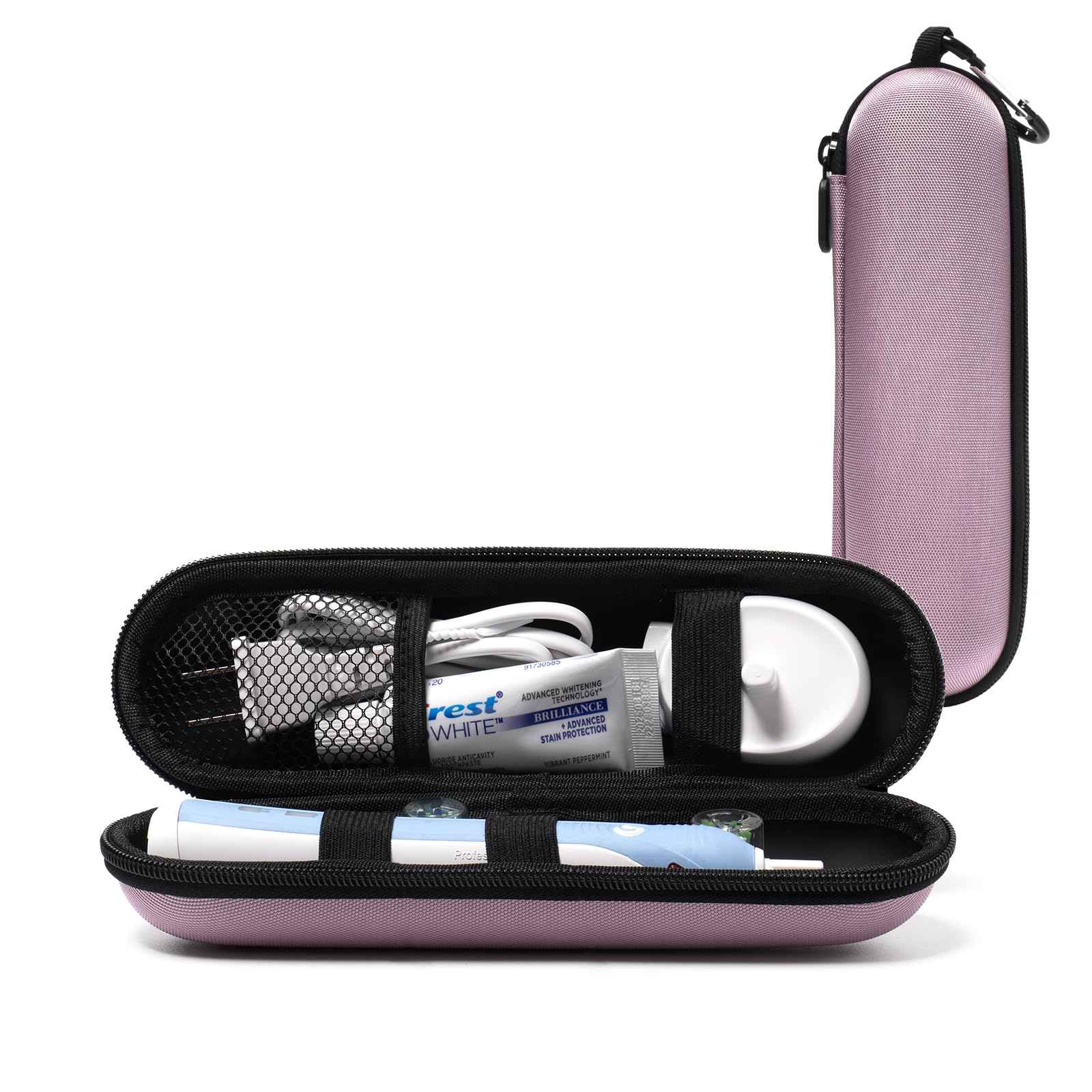 Nincha Compact Electric Toothbrush Travel Case, EVA Protective Storage Bag for Philips Sonicare/Oral-B, Waterproof Portable Carrying Case with Mesh Pocket & Elastic Bands (Smoky Pink)