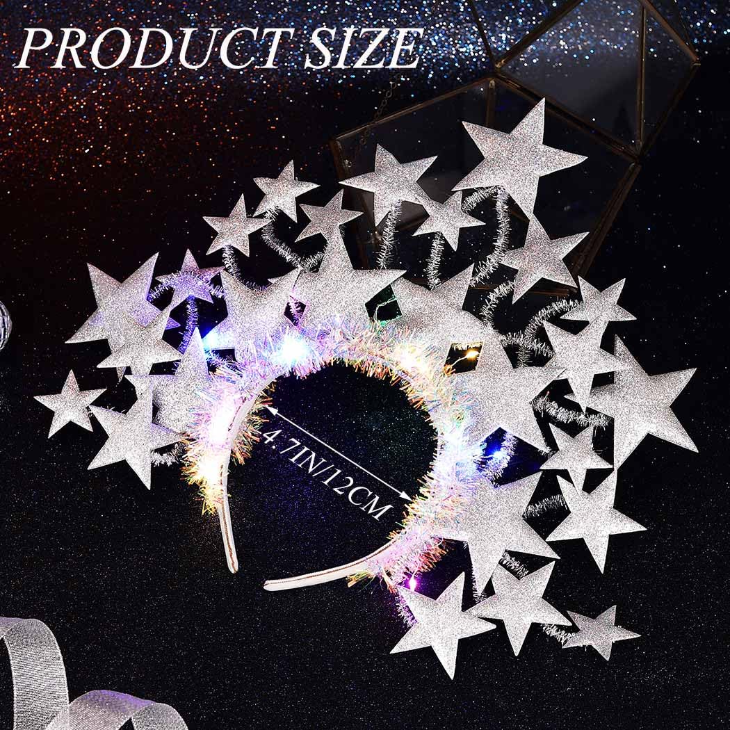 CAKURE Light Up Star Headband Led Silver Stars Headpieces Glowing Party Costume Headwear Brithday Hair Accessories for Women (Silver)