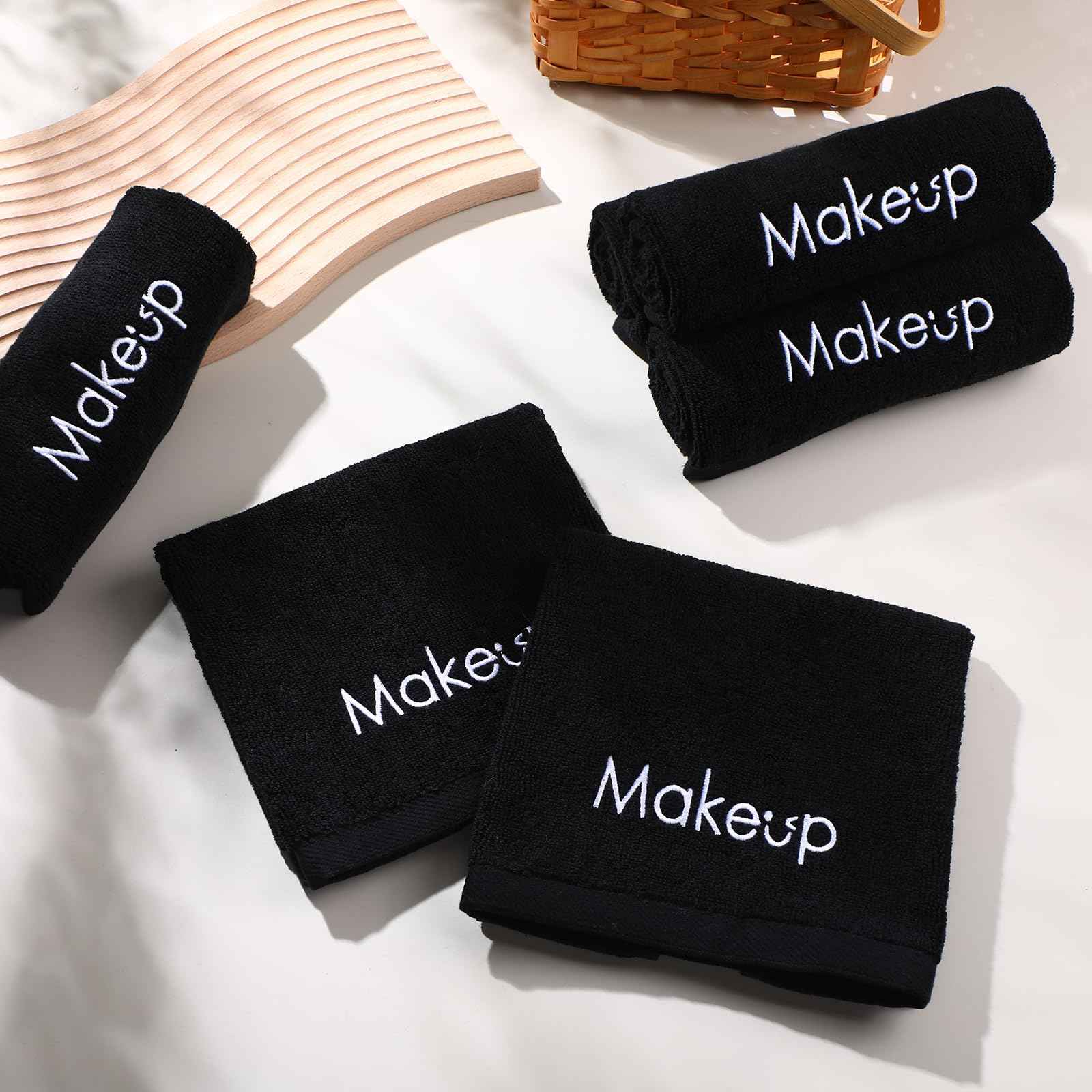 Shimeyao 13x13 Inch Black Makeup Towels Reusable Makeup Washcloths for Face Facial Remover Washcloths Absorbent Cotton Towel for Women Skin Care (6 Pcs,Smile Pattern)
