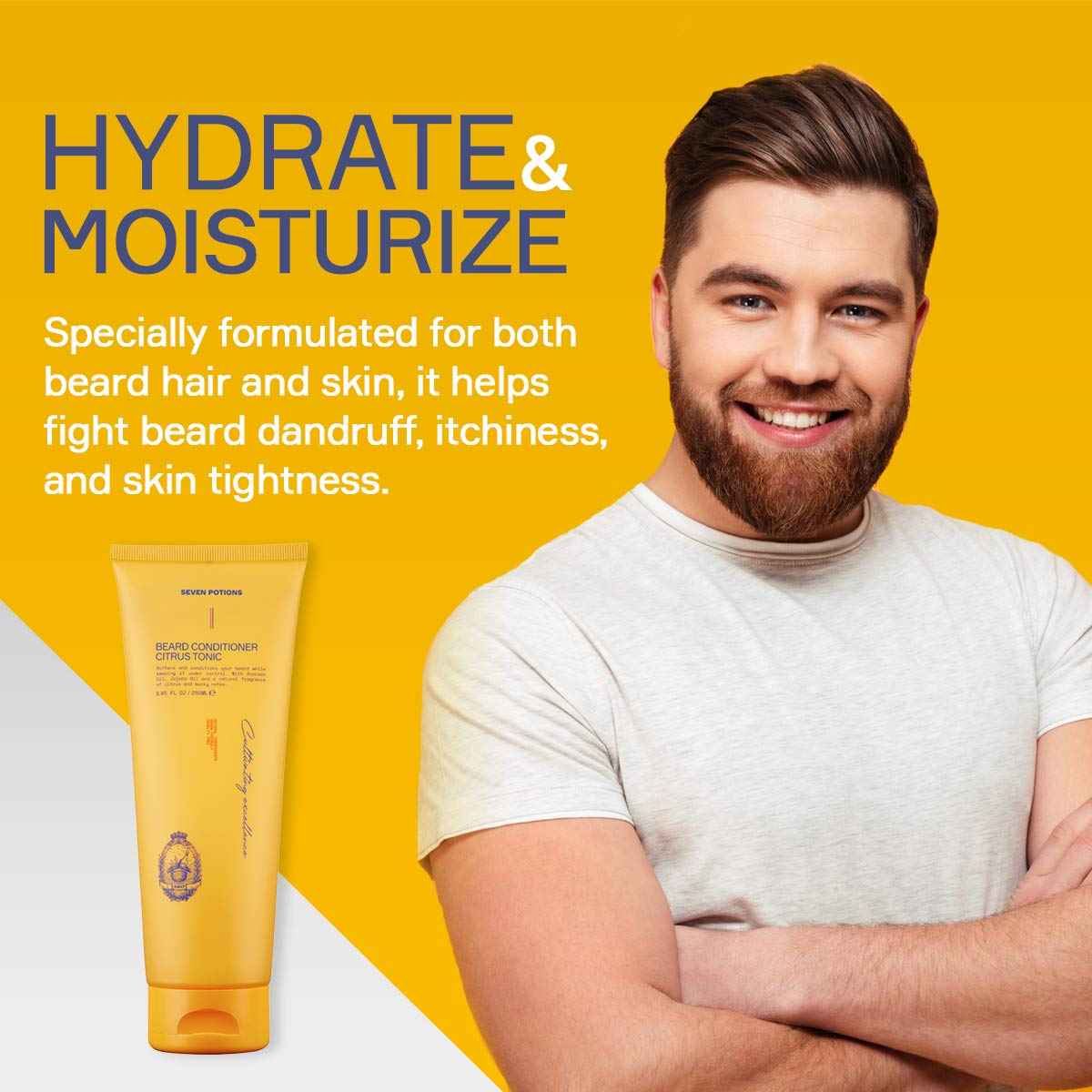 SEVEN POTIONS Beard Conditioner for Men – Prevents Beard Itch and Dandruff – Natural, Vegan, Cruelty Free (Citrus Tonic, 8.45 FL OZ)