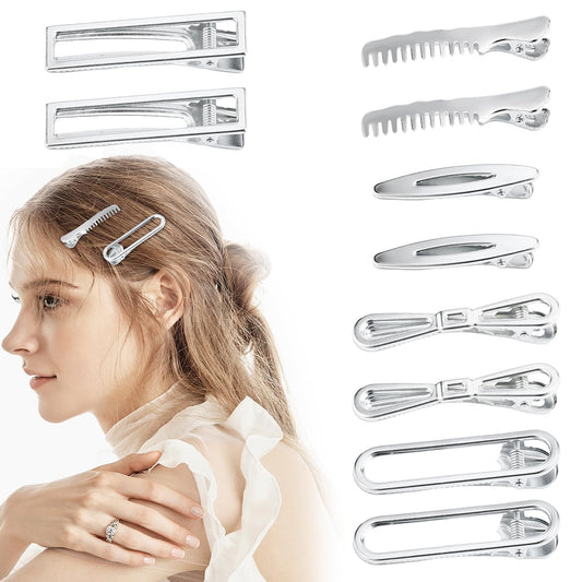 TUCEWP Y2k Metal Alligator Hair Clips 10Pcs Silver Bangs Hairpins Long Thin Thick Hair Cute Hair Barrettes Duckbill Bulk Non Slip Snap Small Ponytail Holder Minimalist Hair Accessories for Women Girls